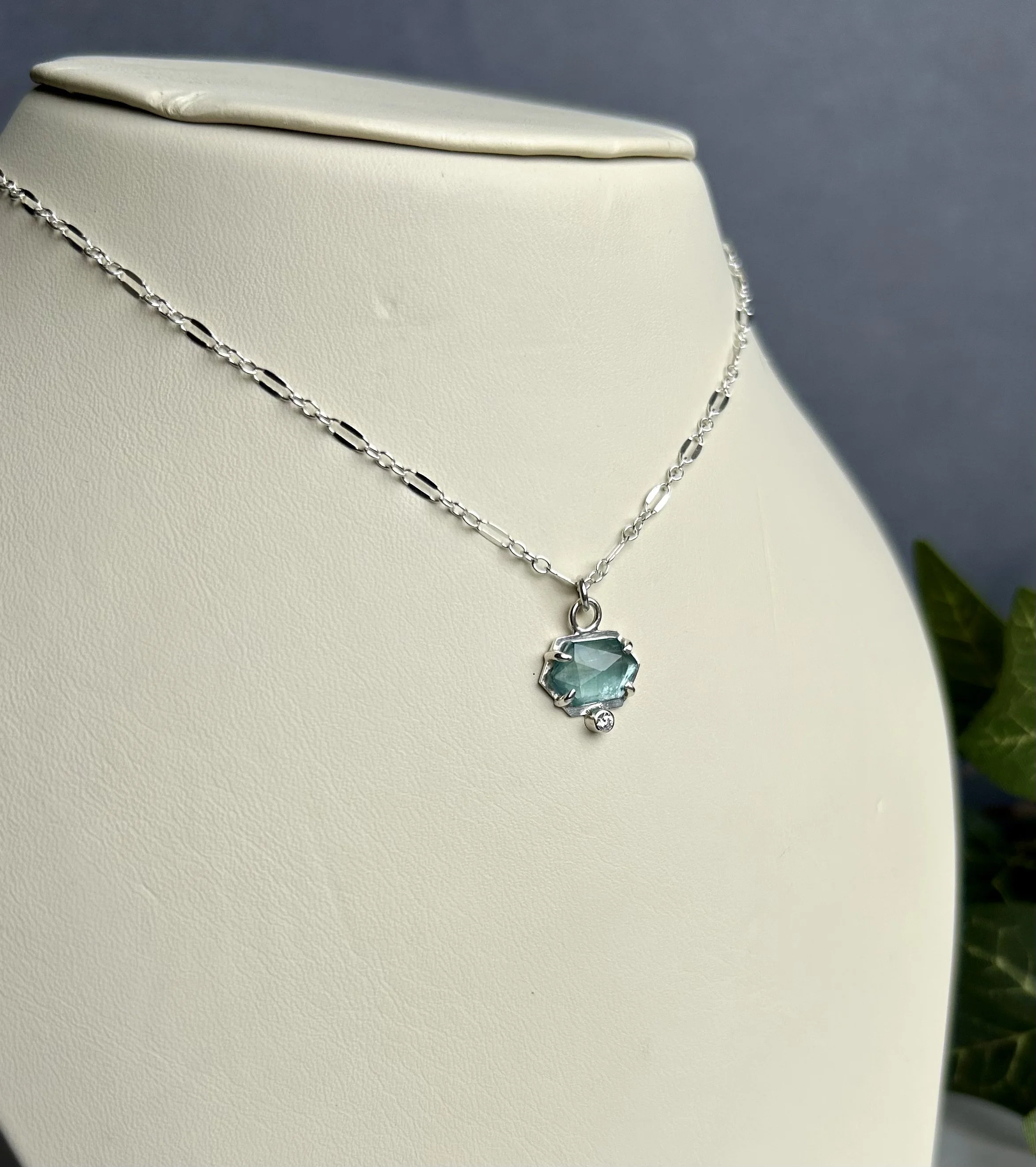East-West Hexagon Aquamarine Necklace