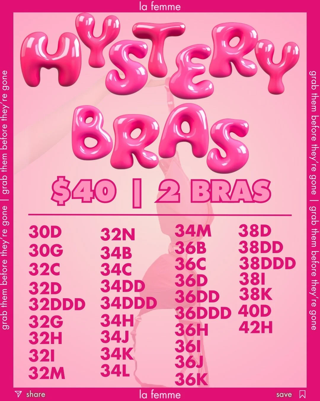 Mystery bra bundles are HERE 🤯 2 for $40 or 3 for $60!
DM, Text/Call to claim yours now! 💕🍒