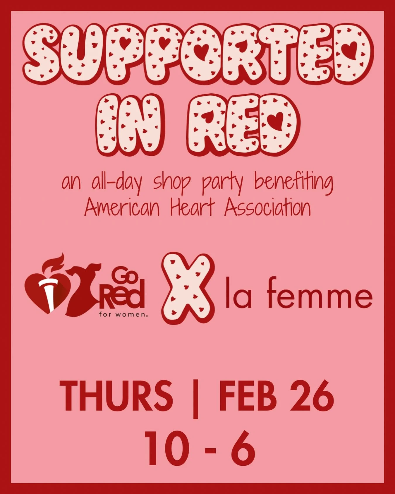 Join us tomorrow for an amazing all-day shop party benefiting the American Heart Association! 🍒❤️