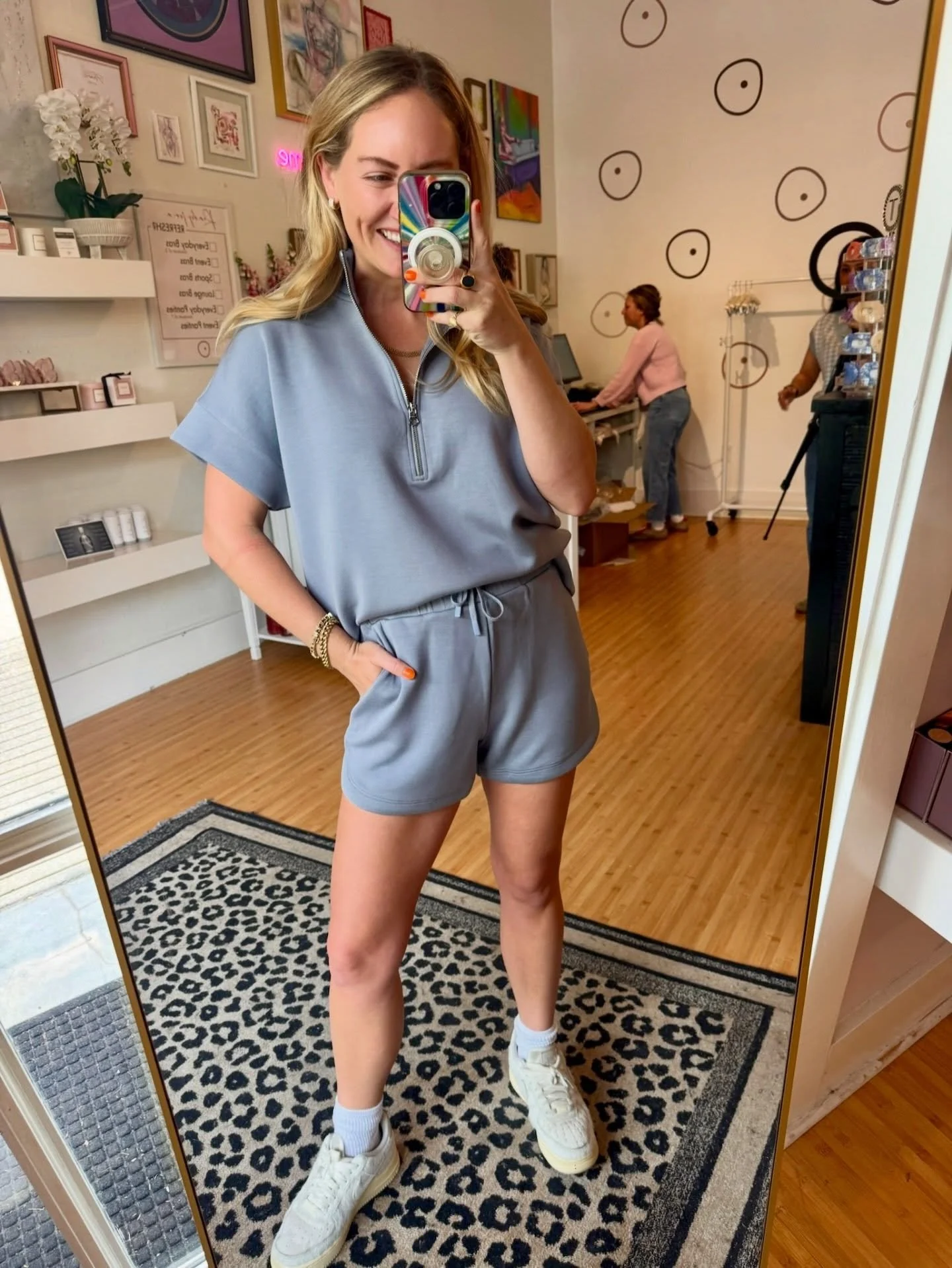 London ✈️ Lafayette 
Varley new arrivals are here for your errands and trips in their famous Double Soft and Pocketed short sets!