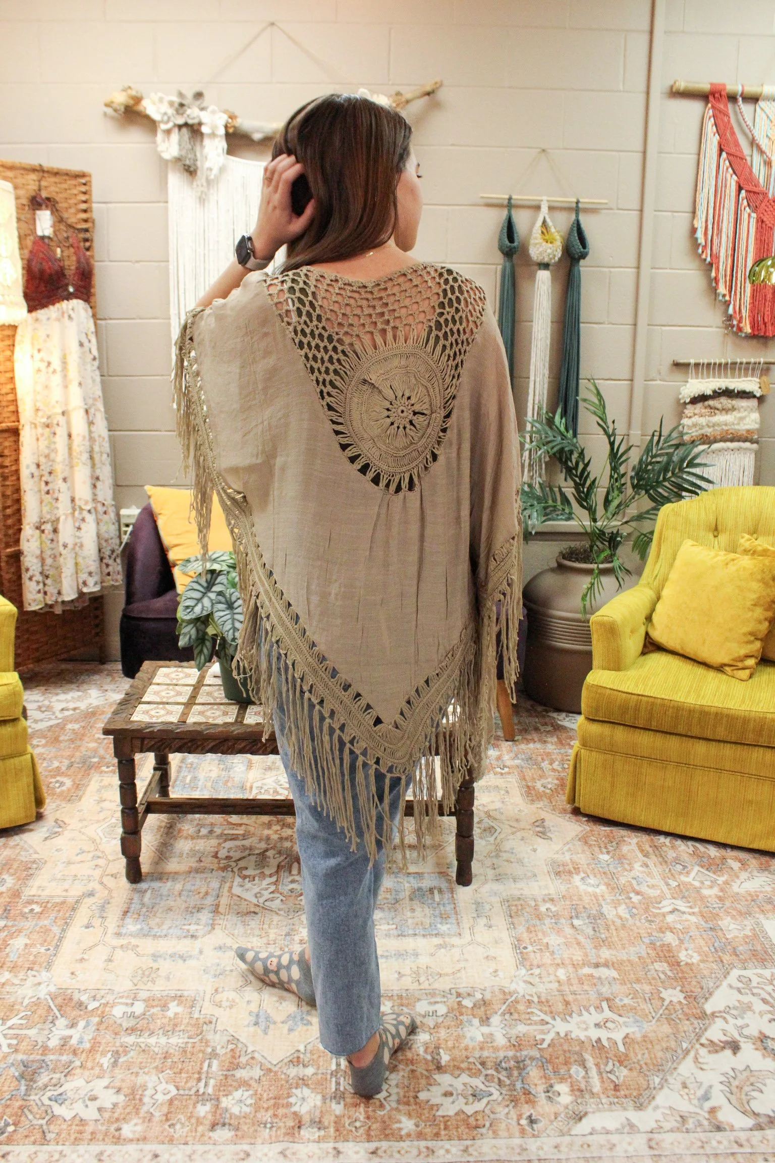 Bohemian Fringe Tassel Kimono with Crochet Medallion
