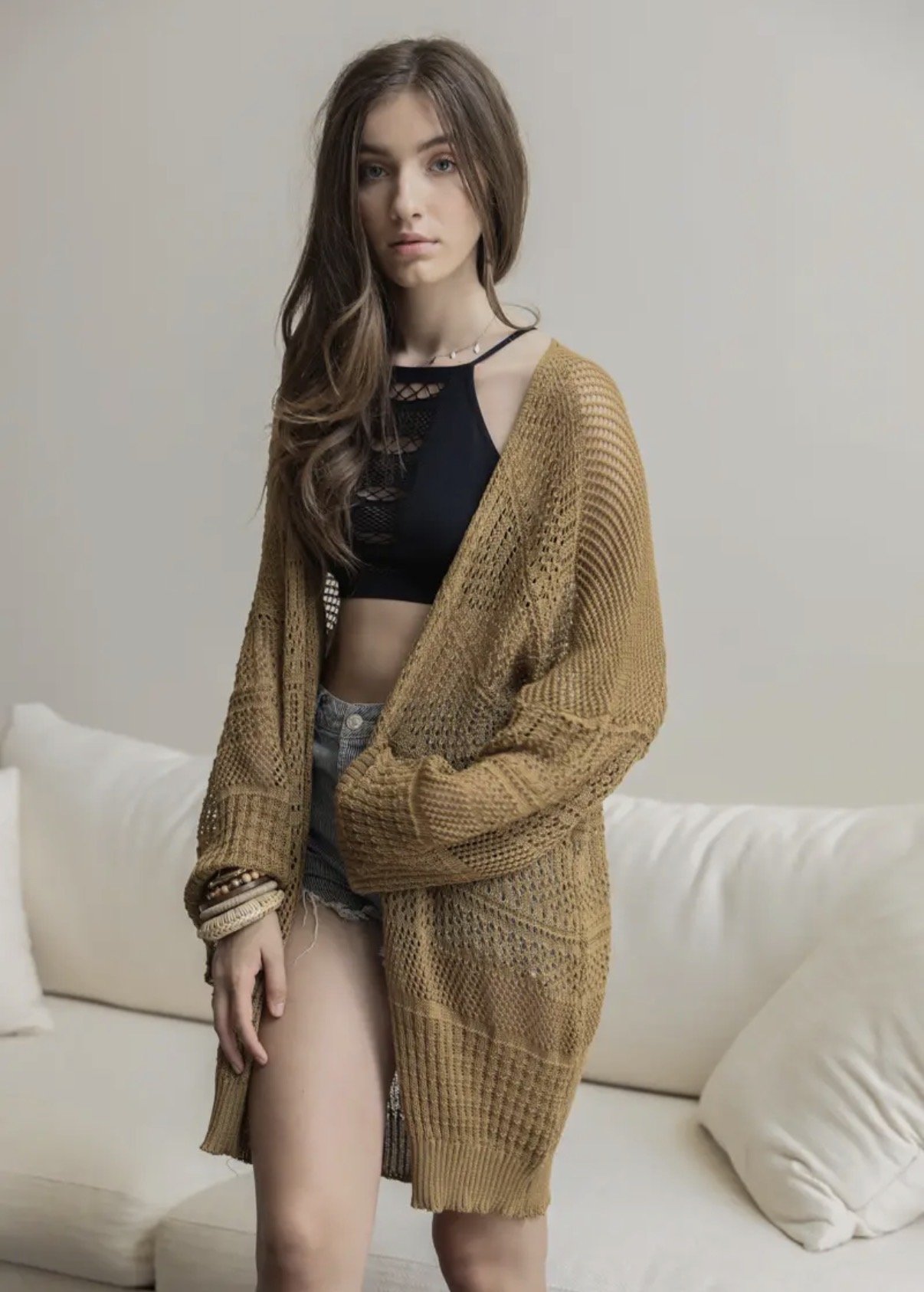 Relaxed Fit Netted Knit Cardigan