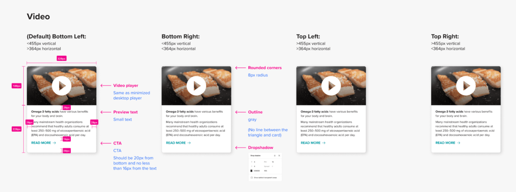 Specs of the video preview modal and where they should appear on screen