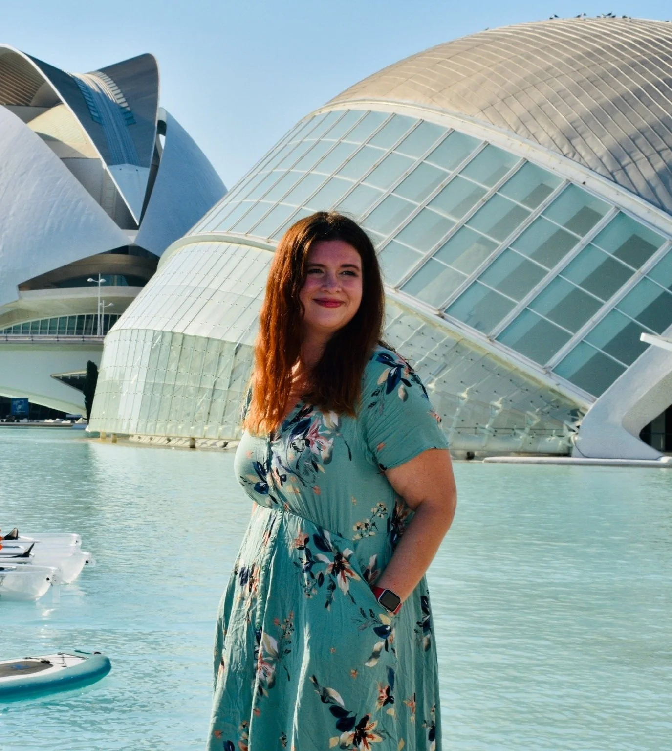 Taira Perrault in front of the Les Arts building in Valencia, Spain