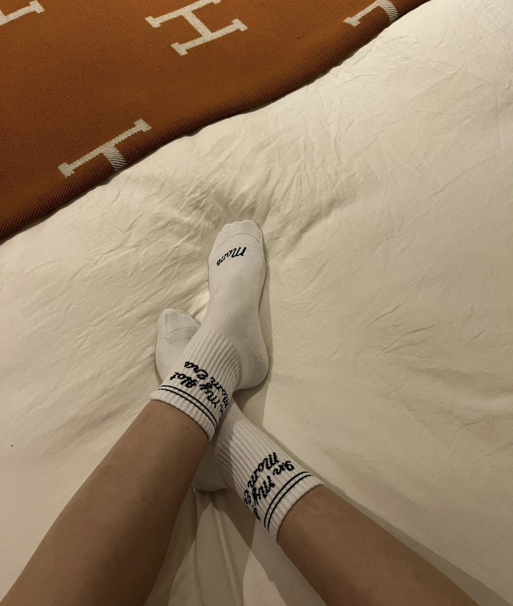 The Hot Mom socks, feet up