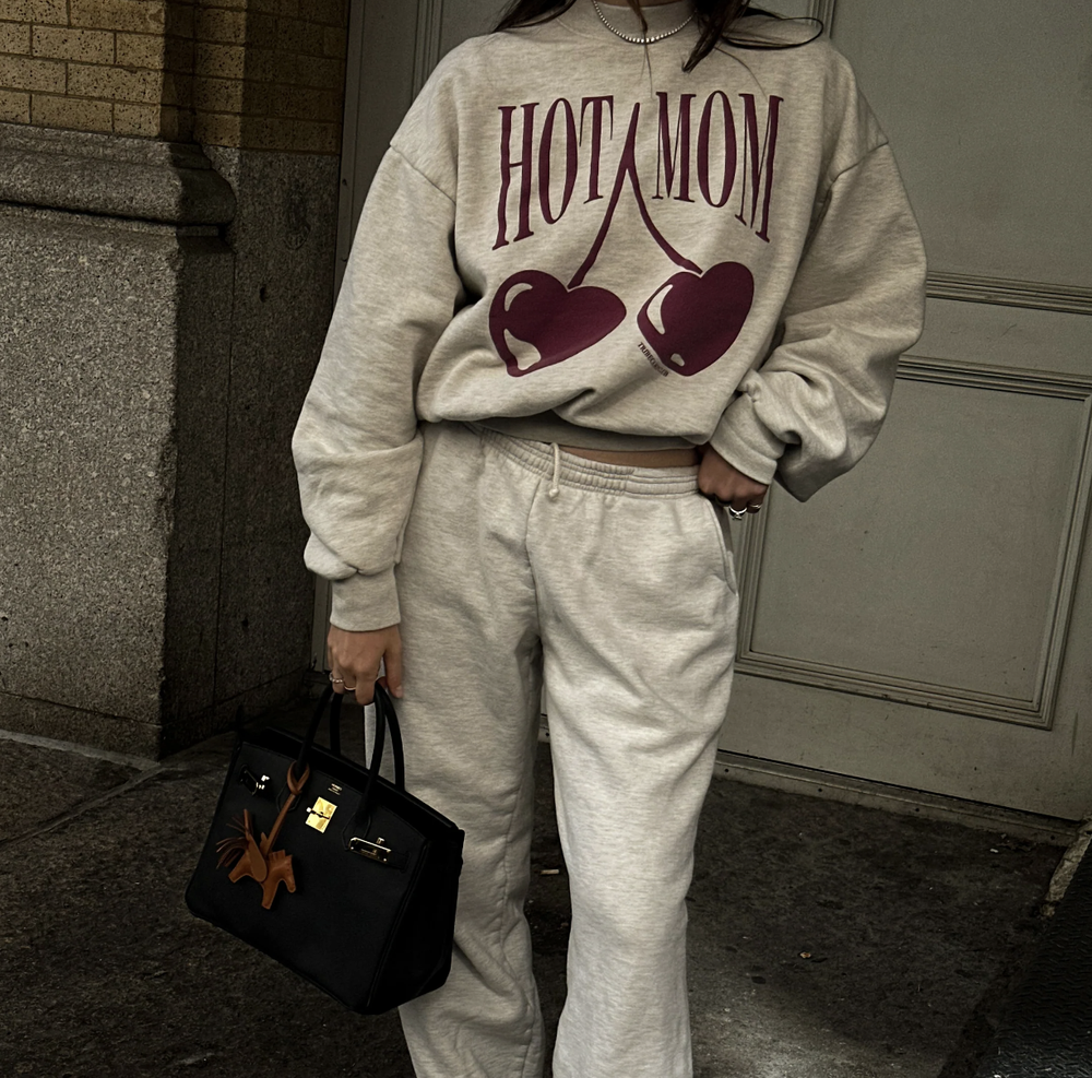 Madison in the HOT MOM cherry sweatsuit