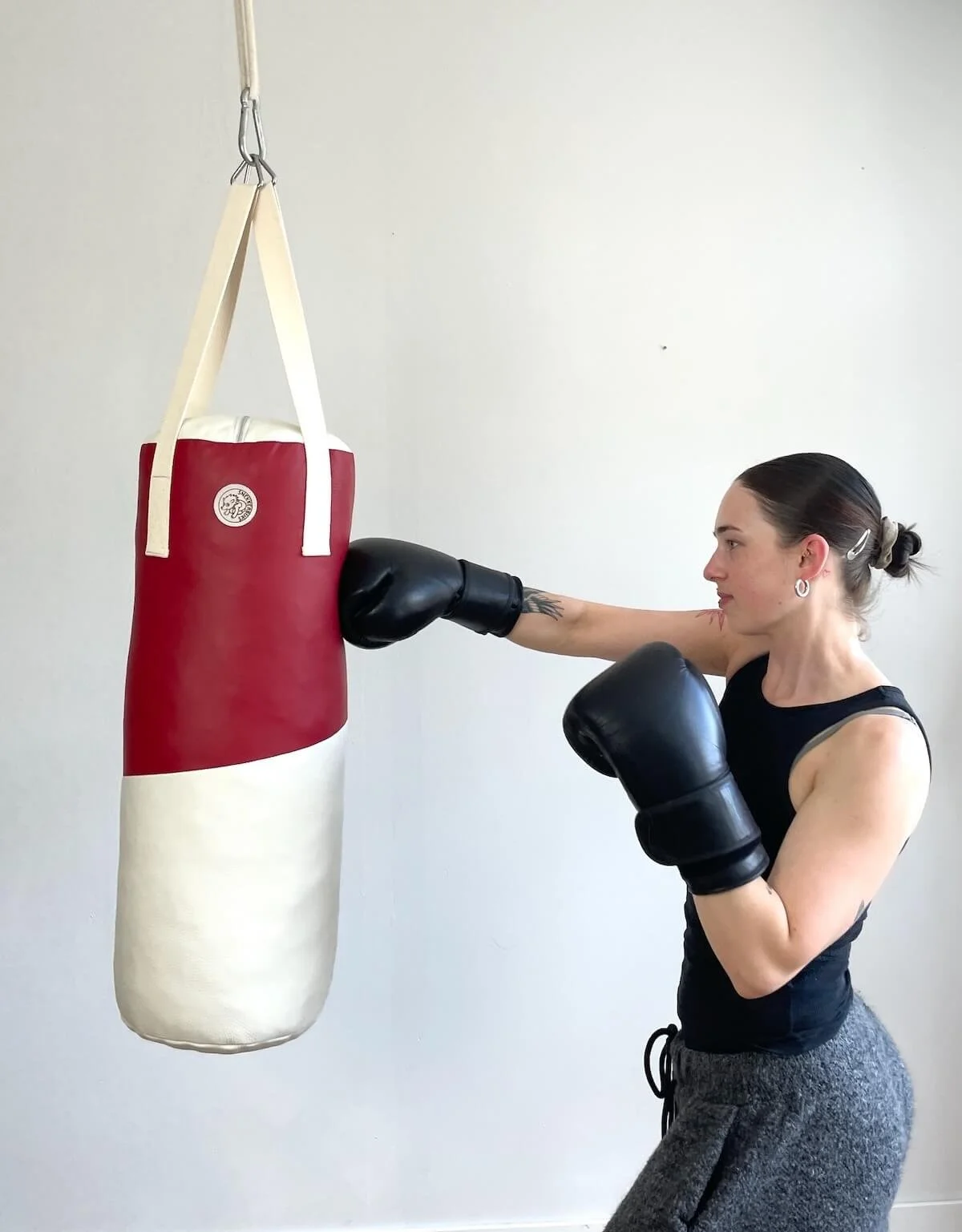 FITNESS leather punching bag - red & off-white