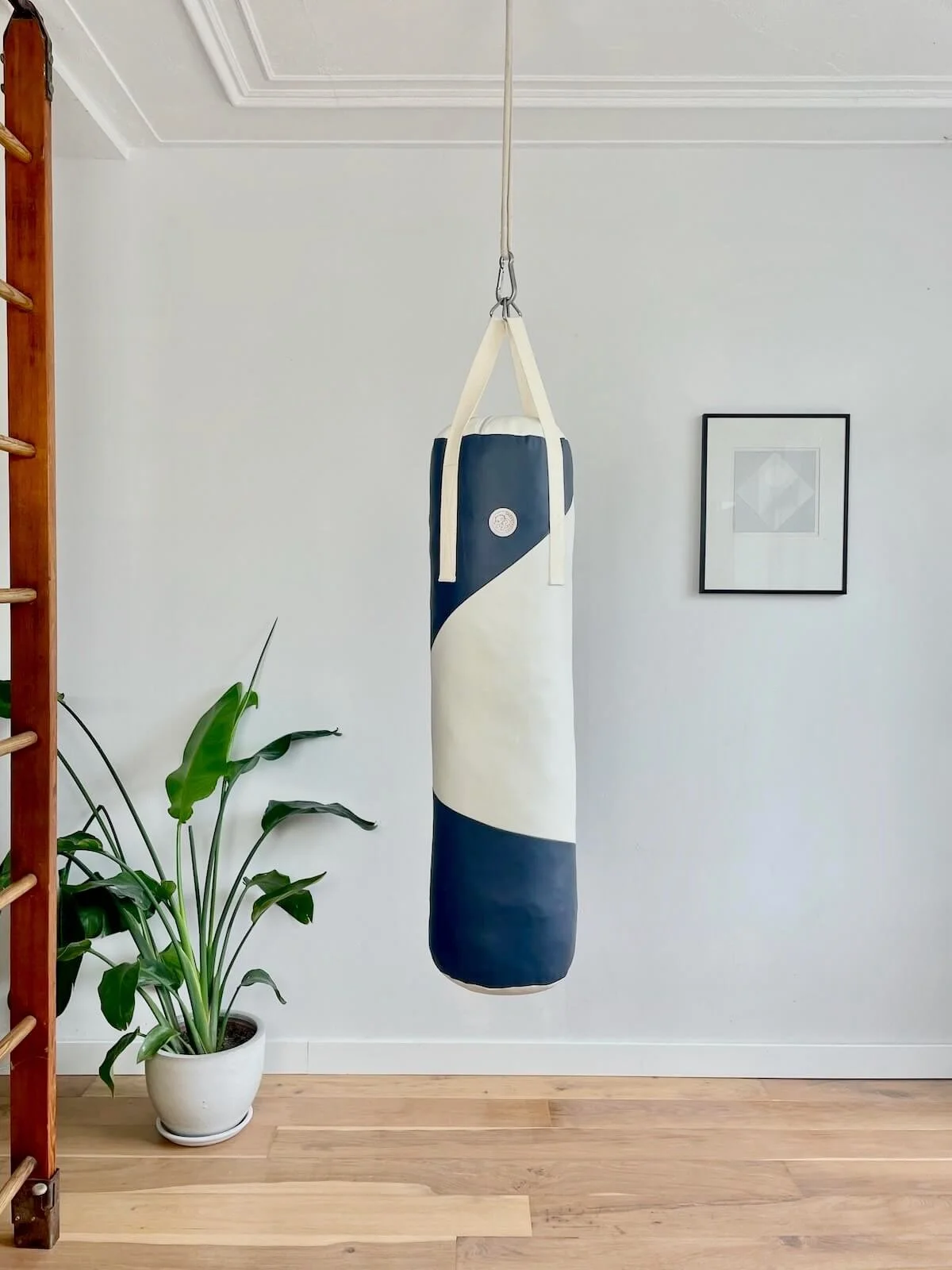 FITNESS leather punching bag - blue & off-white