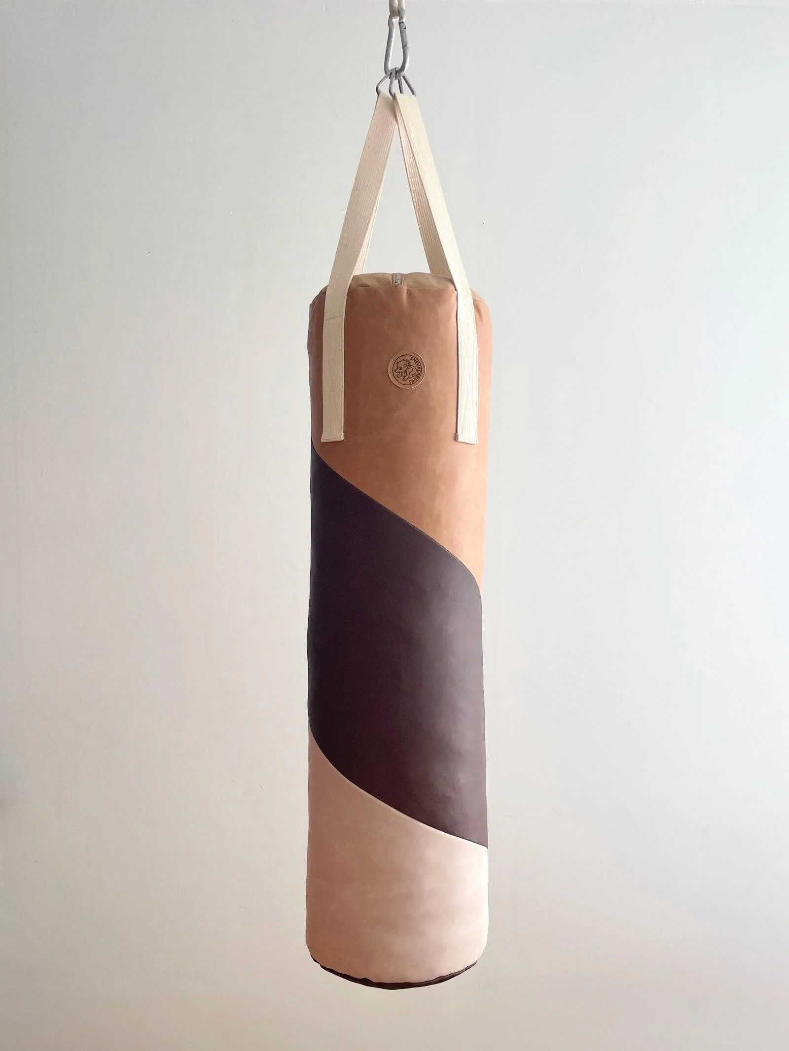 FITNESS leather punching bag - cognac, dark brown & off-white