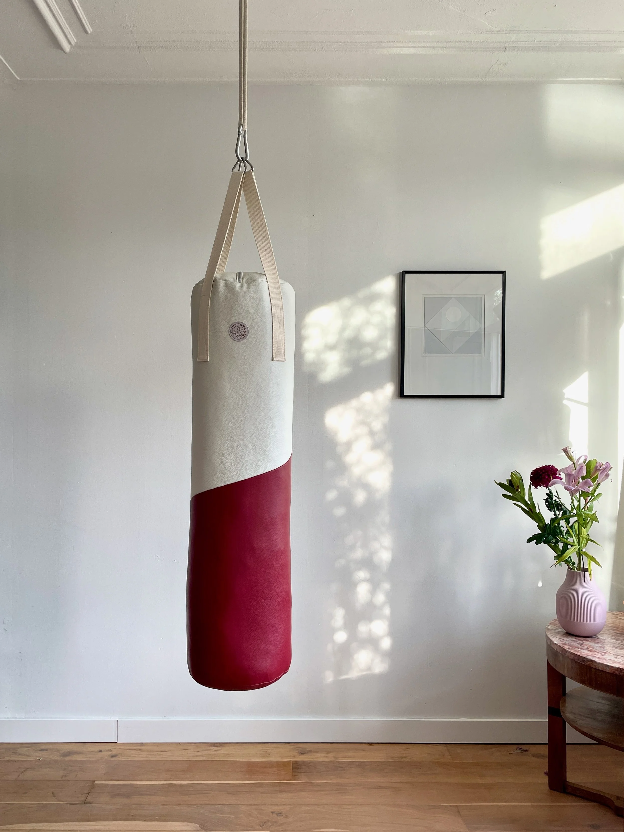 Boxsack aus Leder STARTER / KICK-STARTER - Rot & Off-White