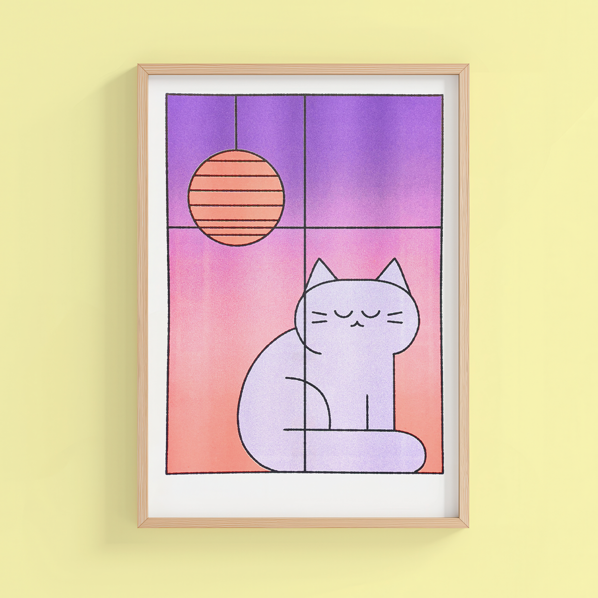 risograph print cat in a window (A3 42 x 29 cm)