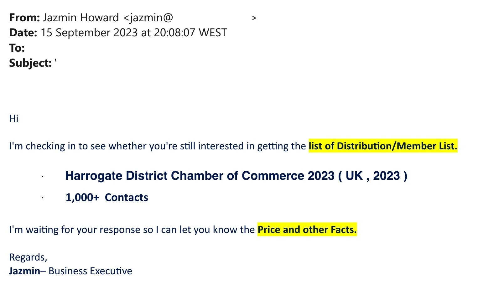 Harrogate Chamber Spam Email — Harrogate District Chamber of Commerce