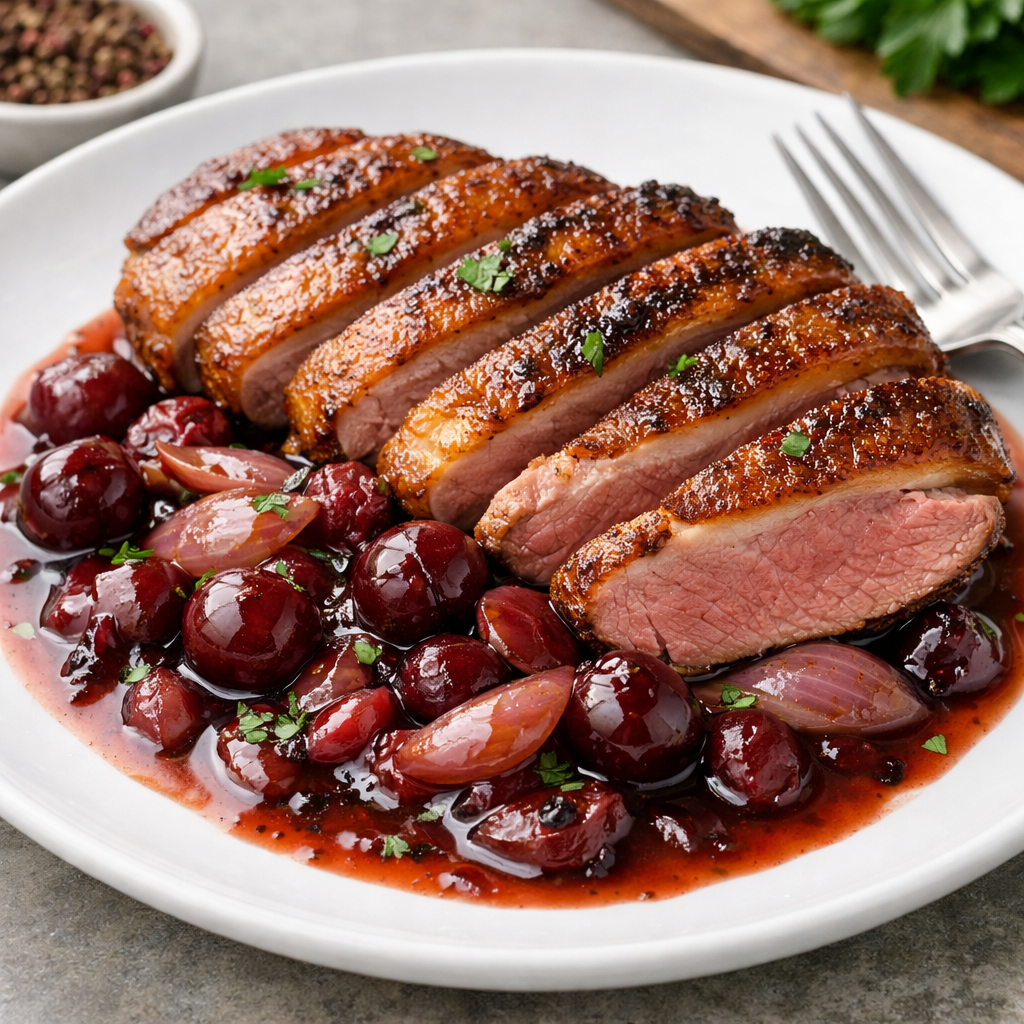 Duck Breast with Cherry &amp; Port Sauce