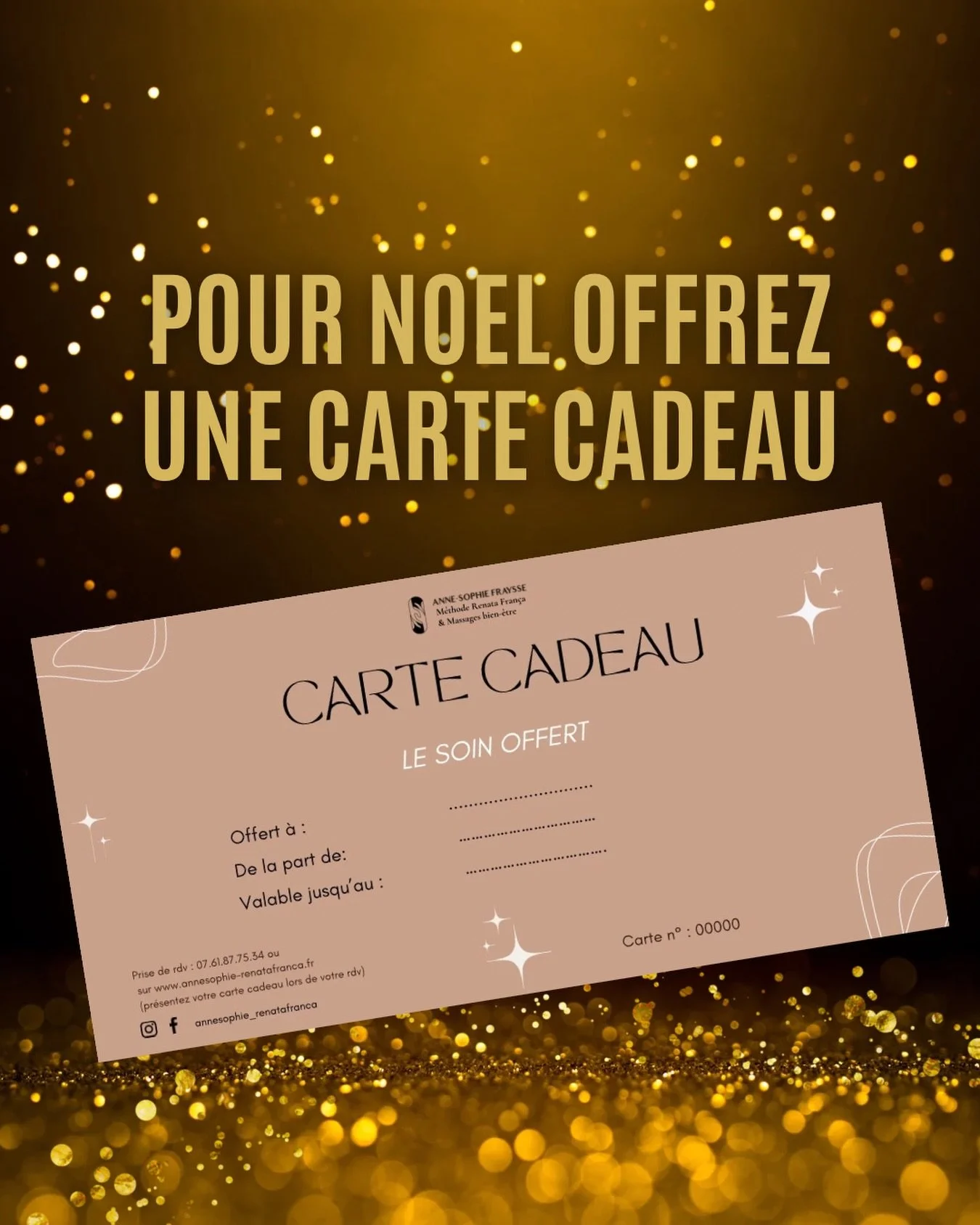 No&euml;l approche 🎄🌲🎅 Offrir du bien-&ecirc;tre c&rsquo;est toujours une bonne id&eacute;e !

N&rsquo;h&eacute;sitez pas &agrave; commander vos cartes cadeaux. Je vous les envoie par mail et le paiement se fait &agrave; distance.

Vous pouvez les