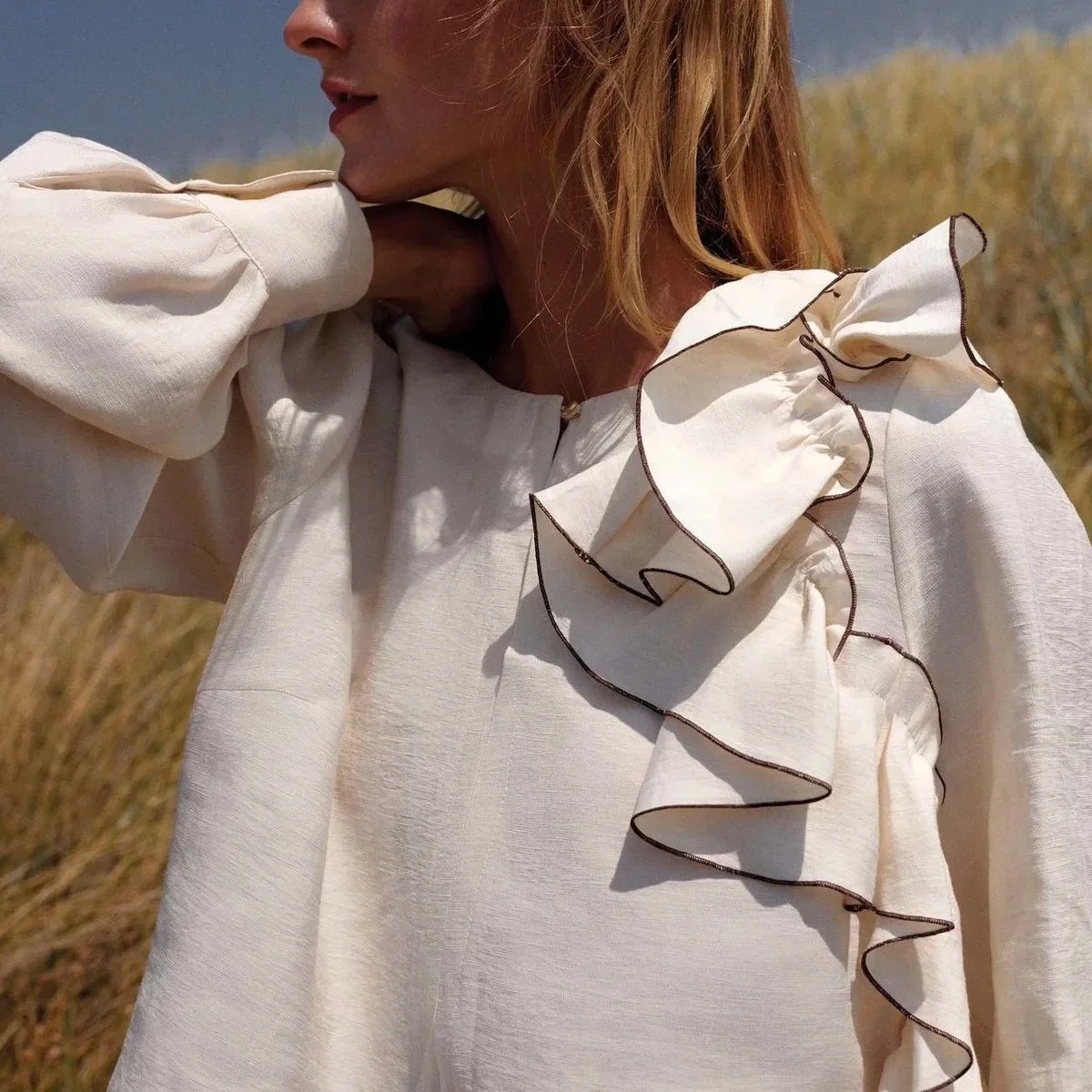 Summum - OBERTEIL AUS LEINENBLEND MIT RÜSCHE