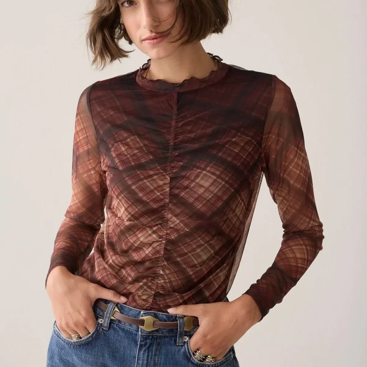 Summum - Mesh-Oberteil mit Karoprint