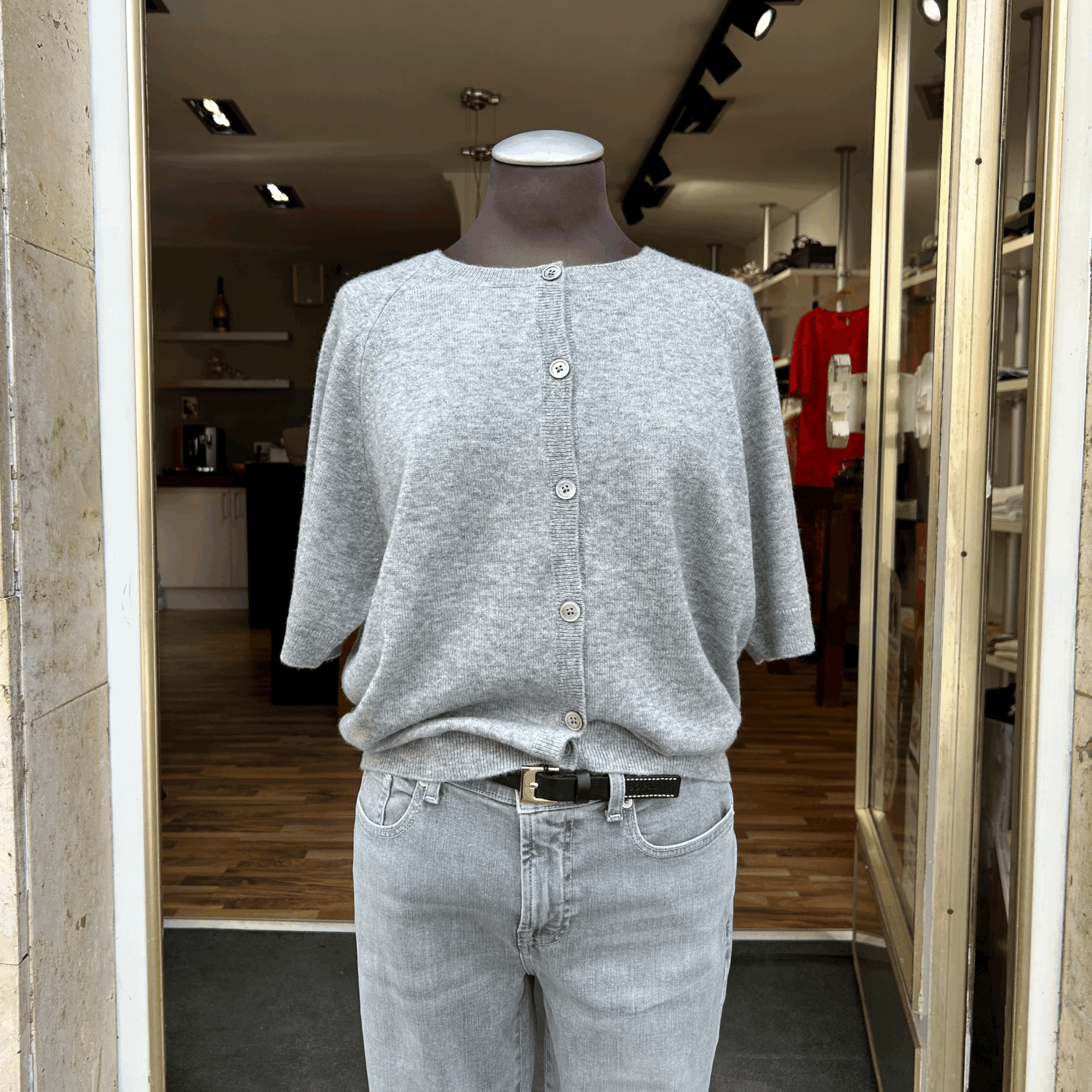 handmade - Kaschmir Strickjacke - Graue Halbarmstrickjacke