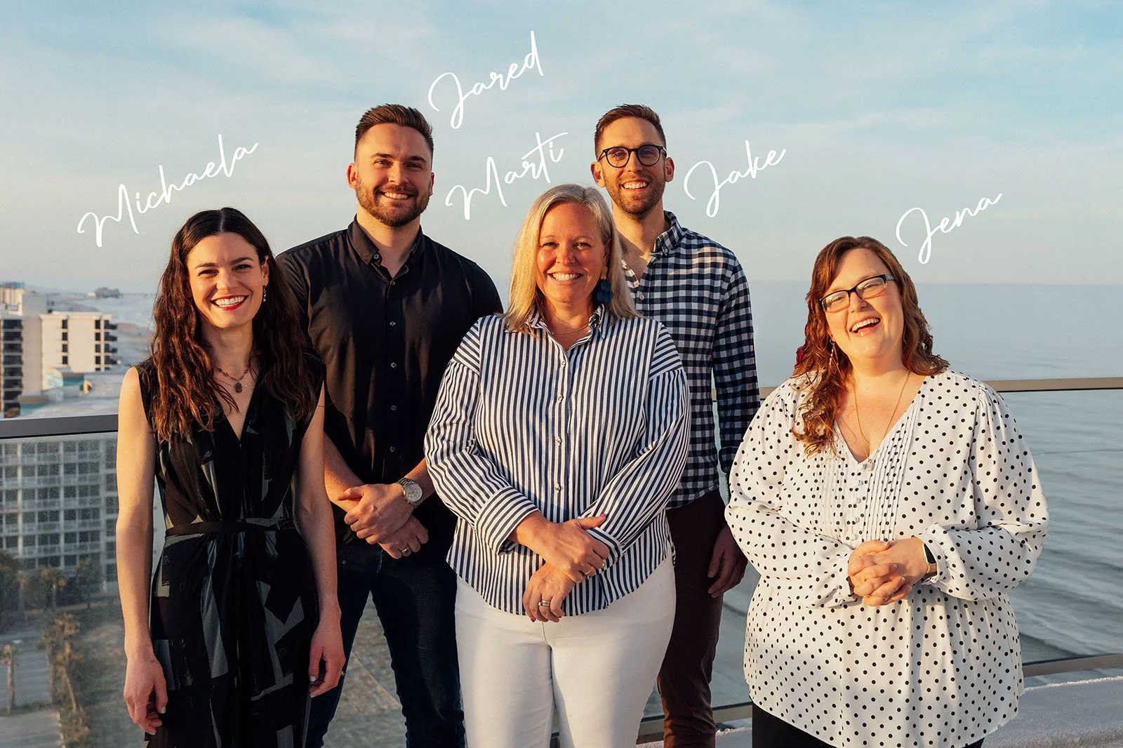 PRIDE team members on the coast: Michaela, Jared, Marti, Jake, and Jena