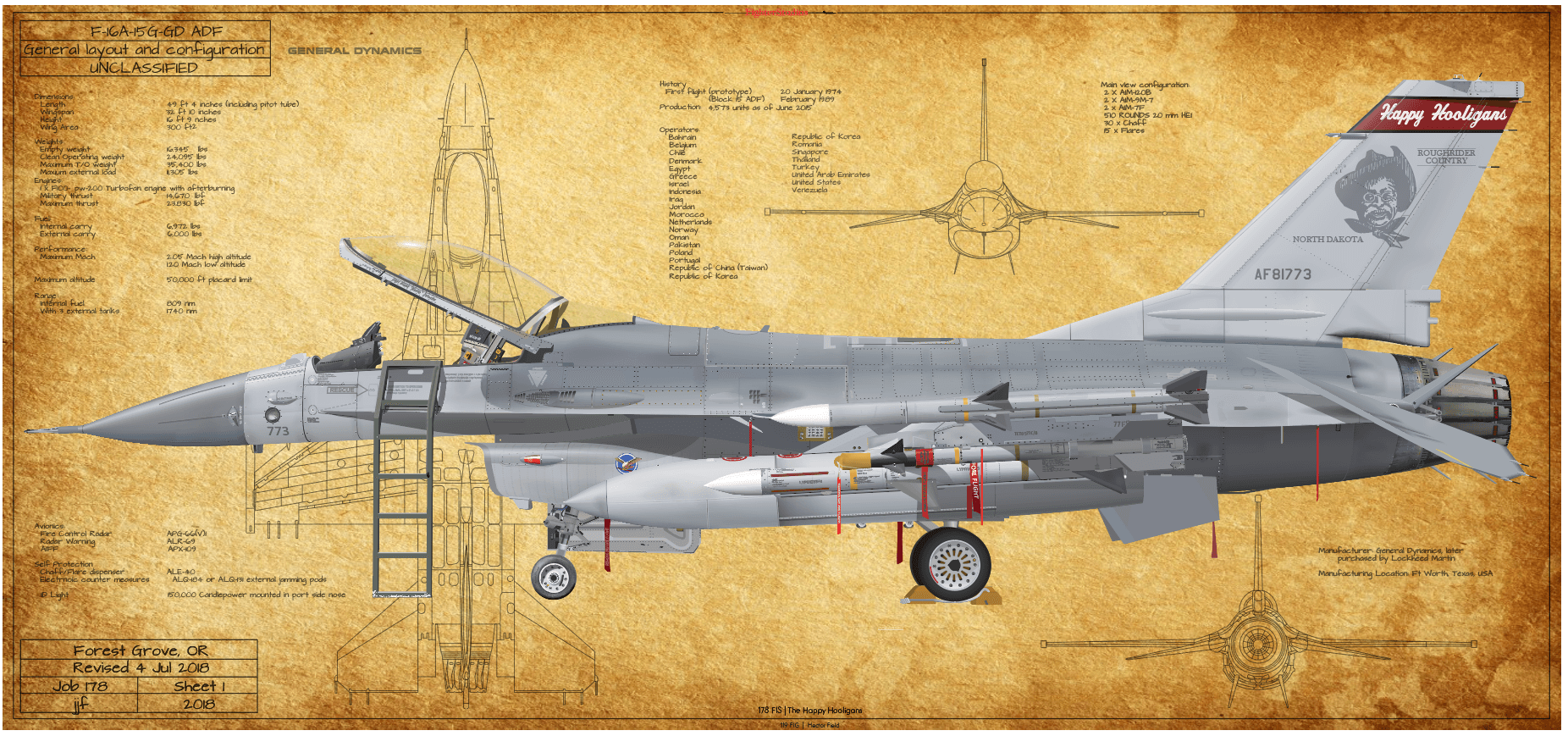 F-16ADF Fighting Falcon 178 FIS "Happy Hooligans" 119 FW Hector Field Prints
