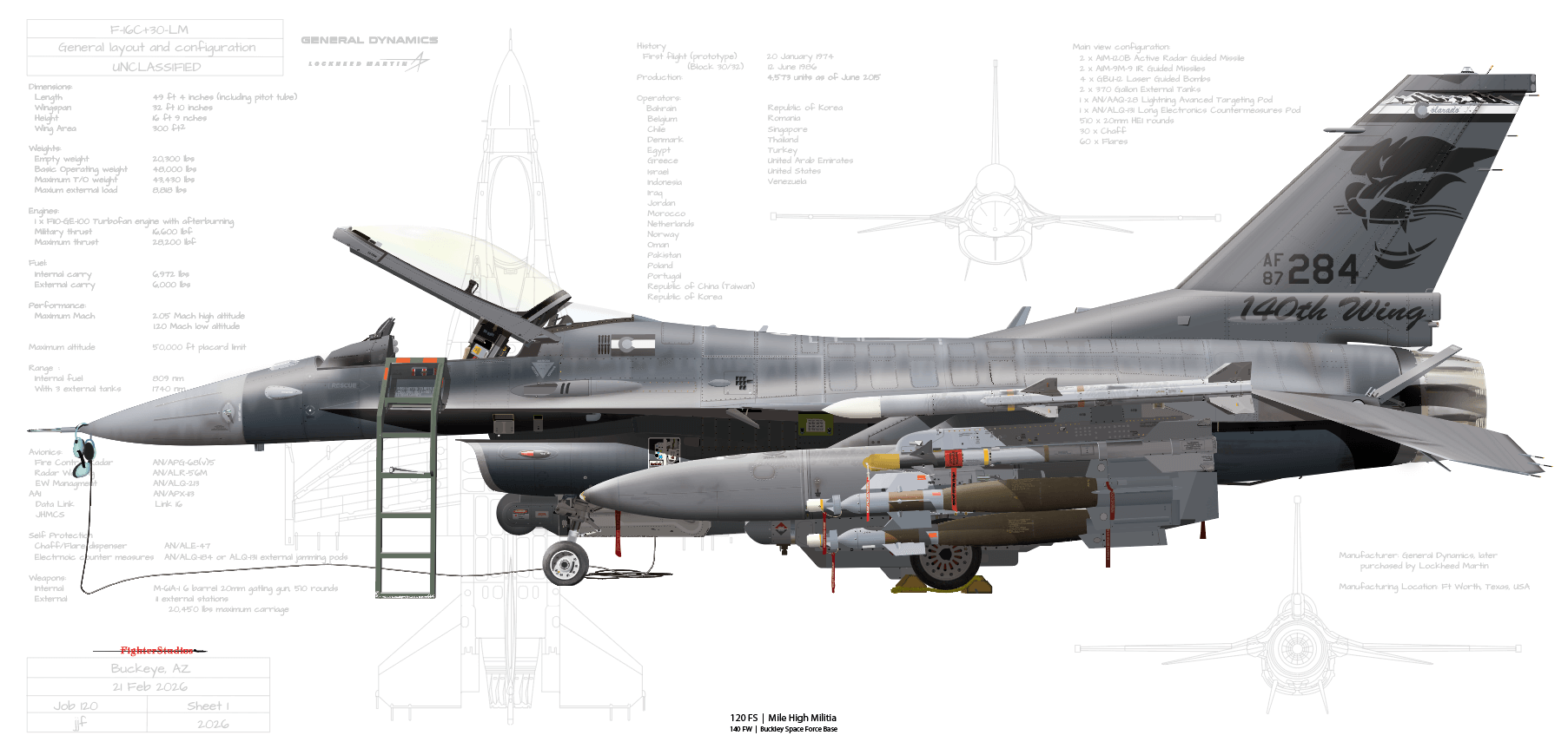 F-16C+ Fighting Falcon, 120 FS "Mile High Militia," 140 WG, Buckley Space Force Base Prints