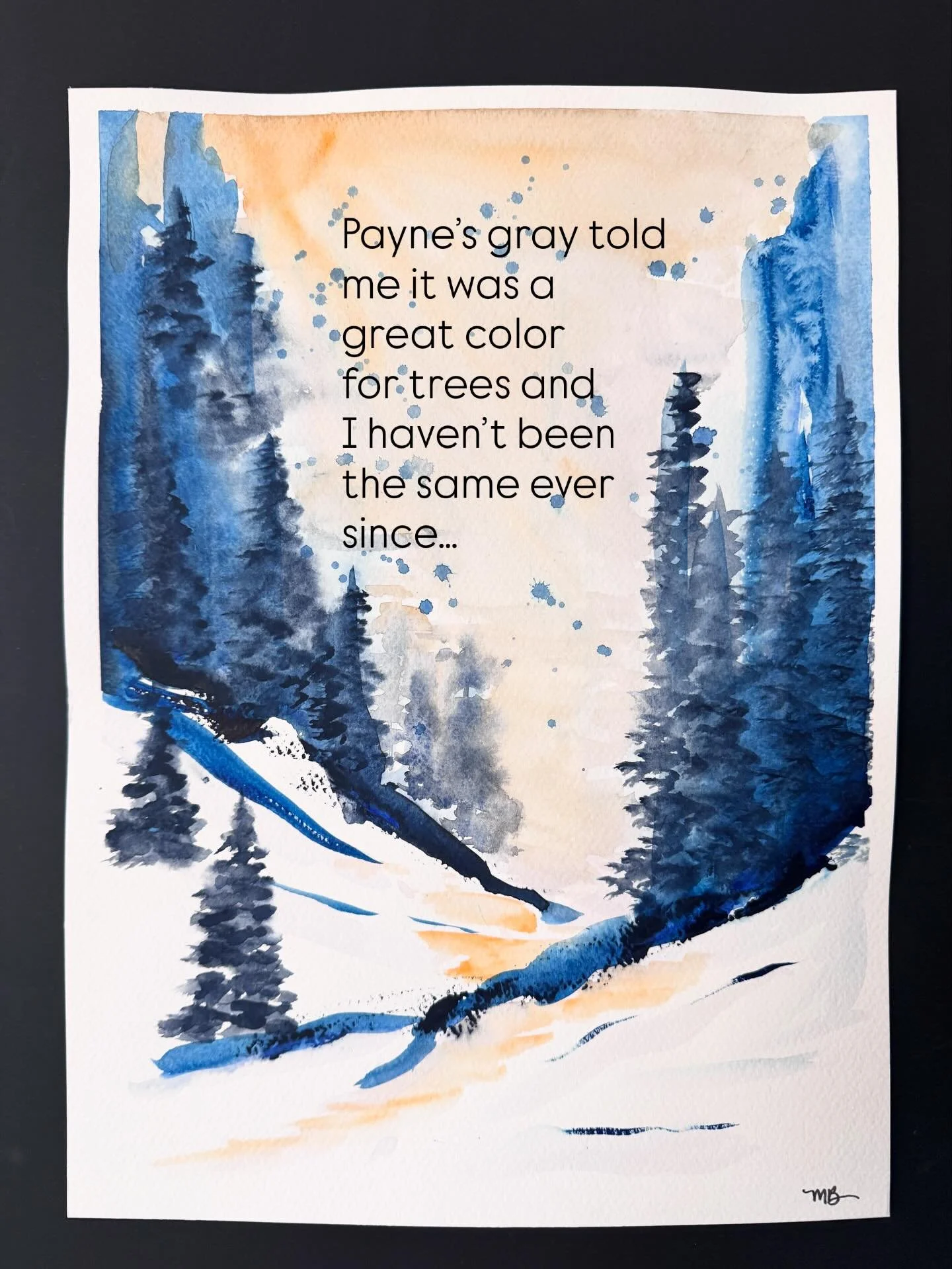 Payne&rsquo;s Gray told me it was a great color for trees and I haven&rsquo;t been the same ever since&hellip;

This snowy landscape was my entry for the Christmas Art Gallery at @gatewaychurchnova.

I began with a palette knife, laying down a thick,