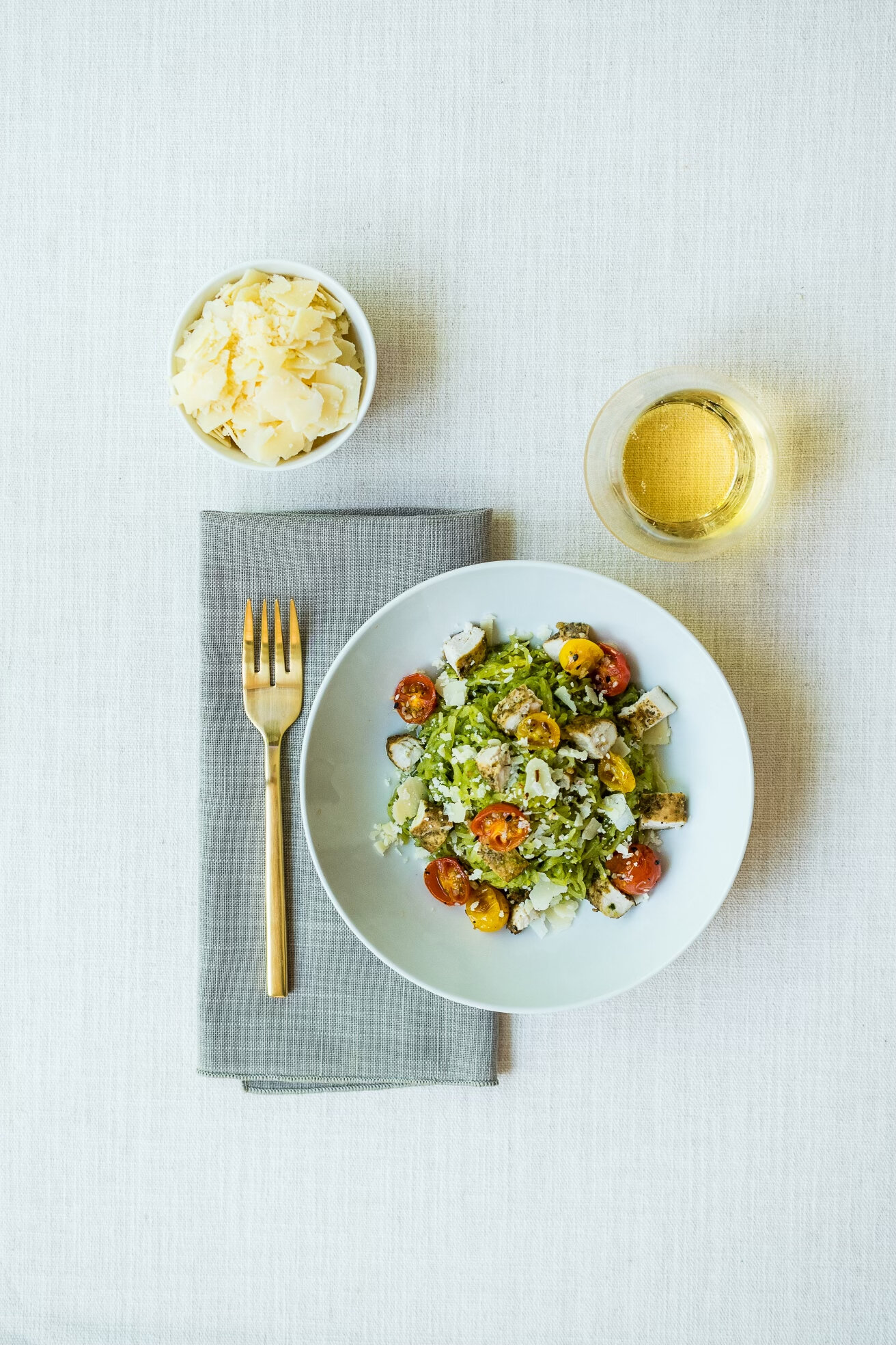 Spaghetti Squash with Pesto and Tomatoes