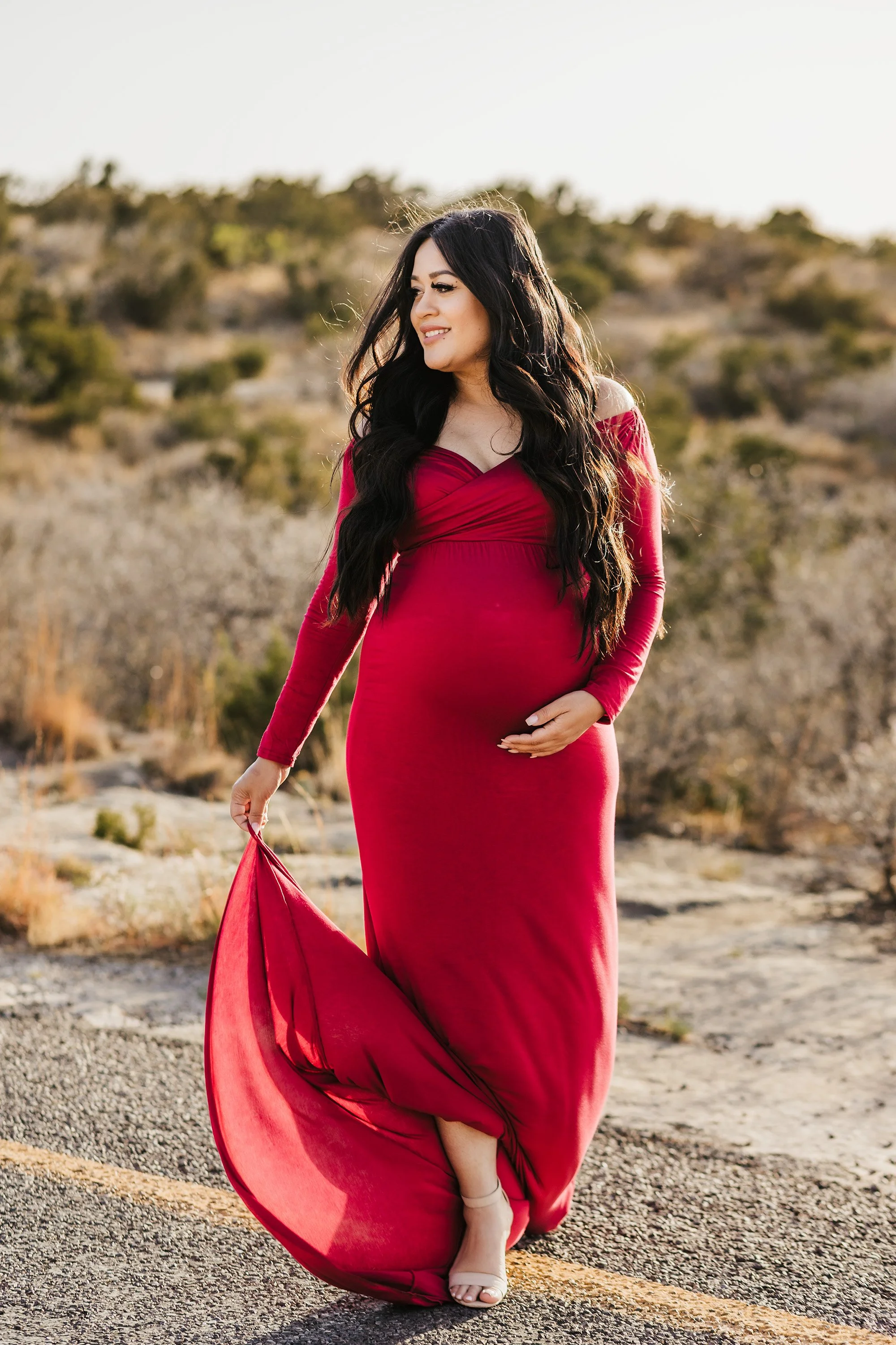 Long Sleeve Red Dress- 