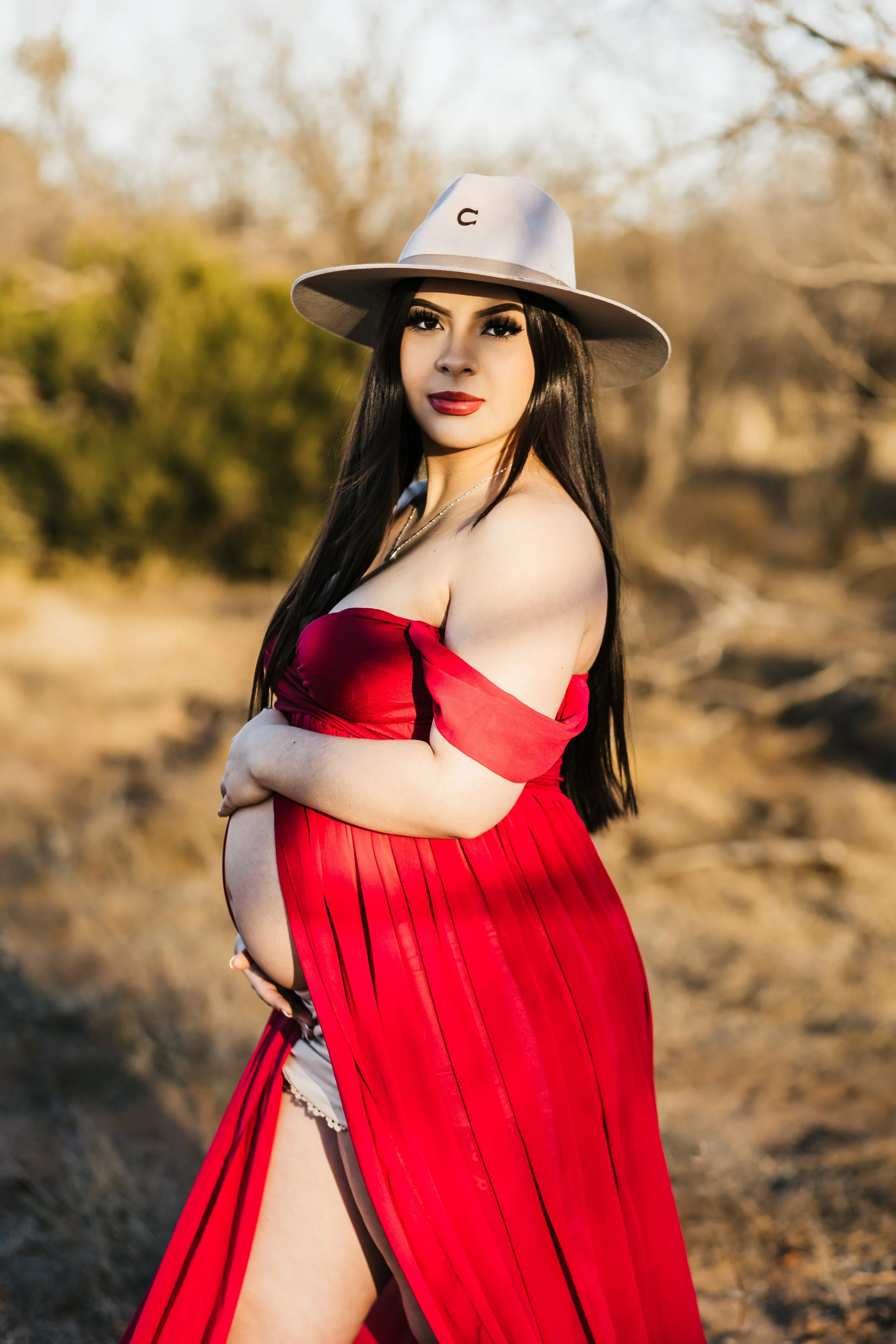 Red split dress- 