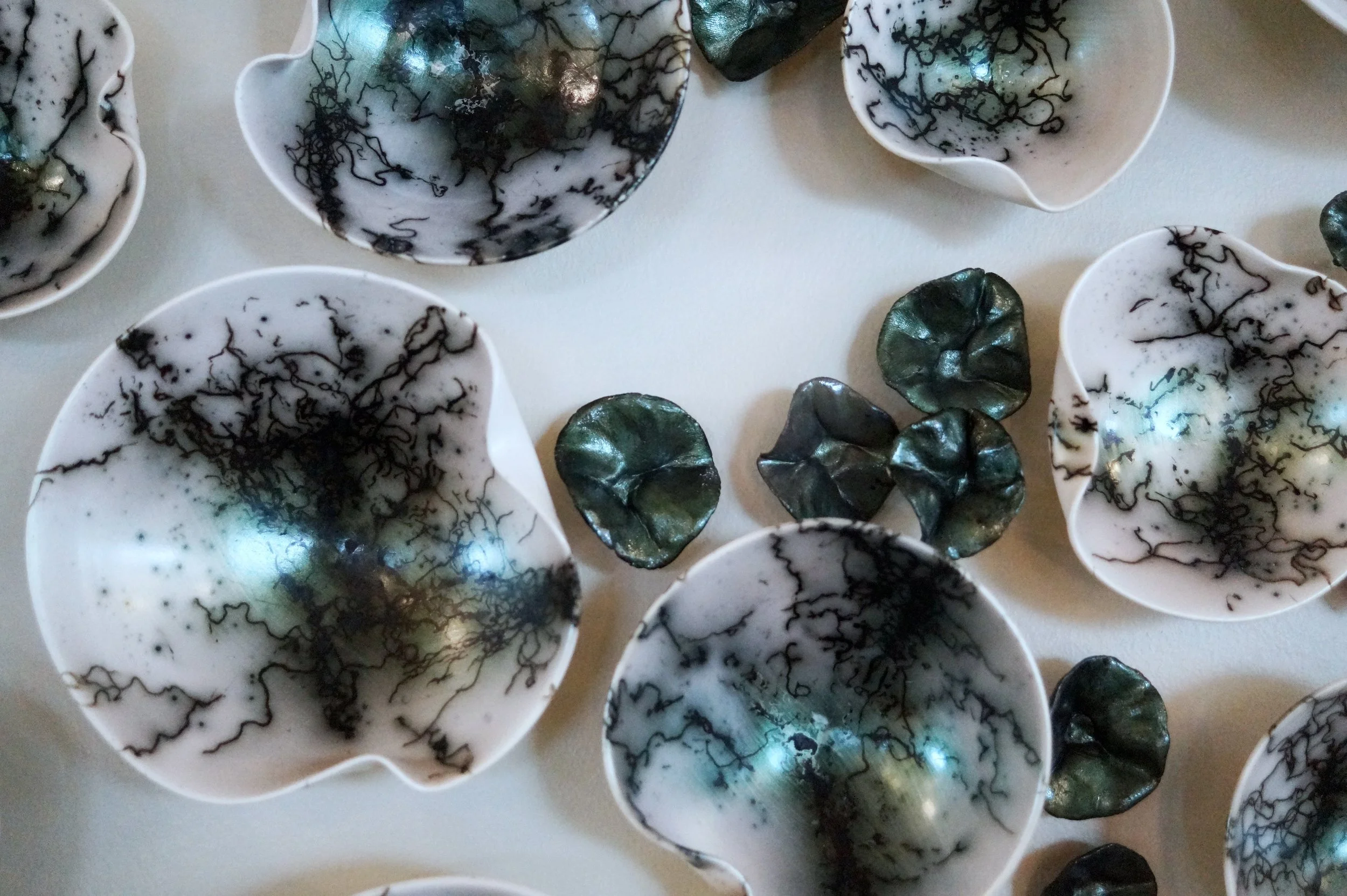 Raku Wall Sculpture, 27 Pieces Set, Violet Iridescent Finish, Porcelain ...