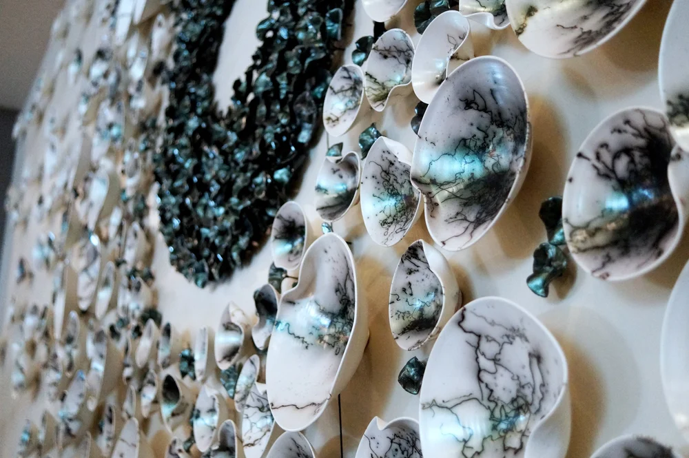 Raku Wall Sculpture, 27 Pieces Set, Violet Iridescent Finish, Porcelain ...