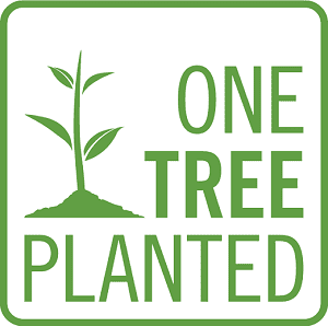A green and white logo with a plant growing out of the soil and the words 'ONE TREE PLANTED' beside it.