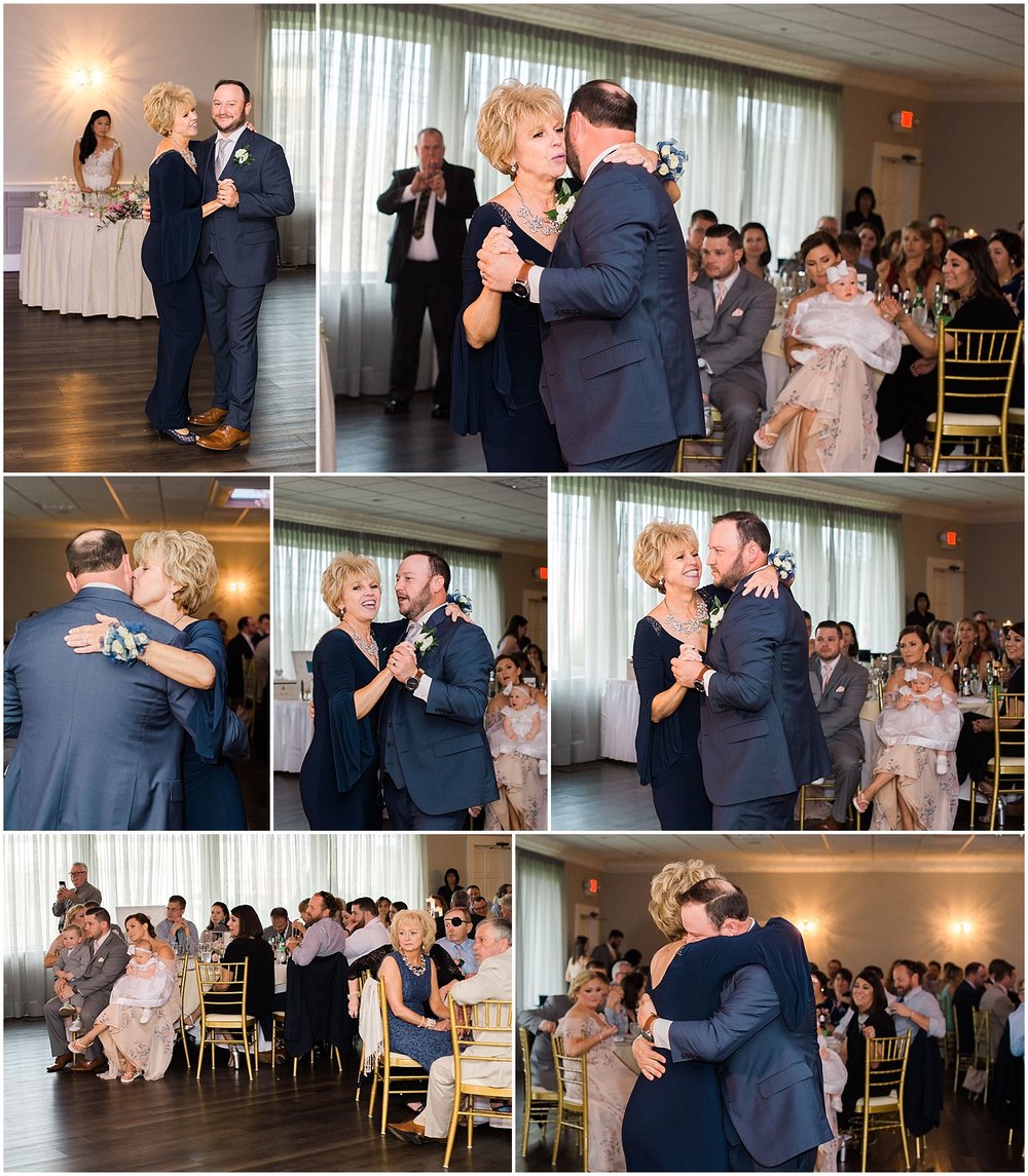 new jersey outdoor wedding, Monmouth University Wilson Hall, natural light photographer, hybrid photographer, groom and mother dance