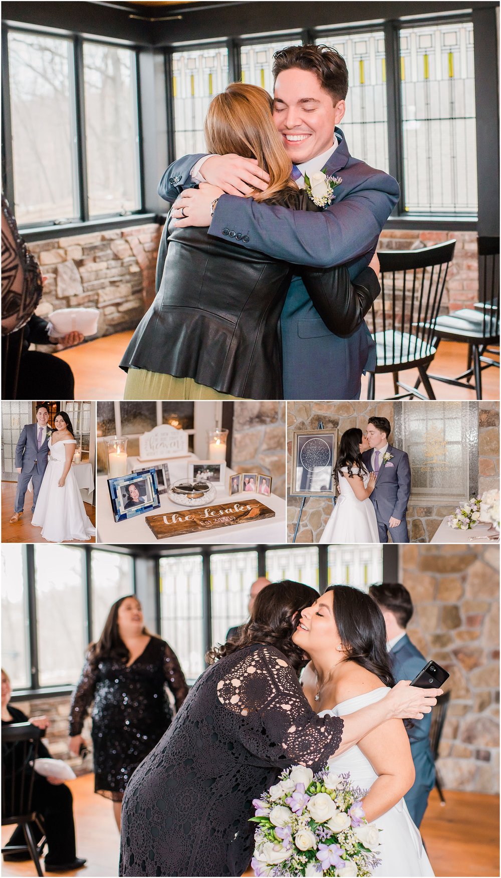 bride and groom hug their friends after their intimate wedding ceremony, elopement