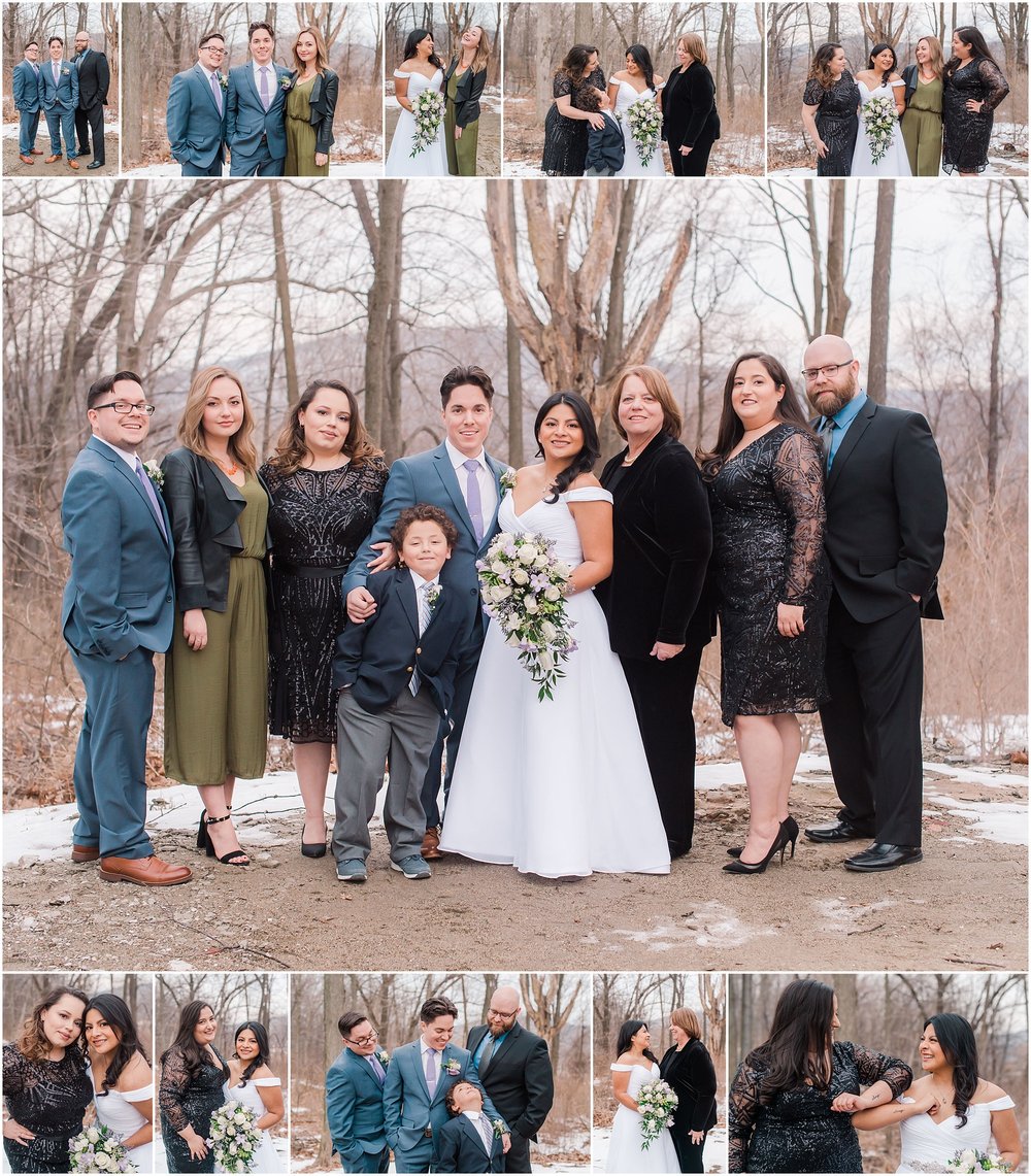 bride and groom family photos in the mountains on northern New Jersey, elopement