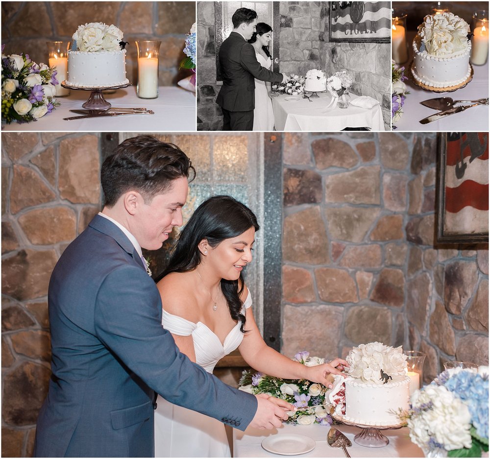 intimate wedding ceremony, husband and wife cut their cake, elopement