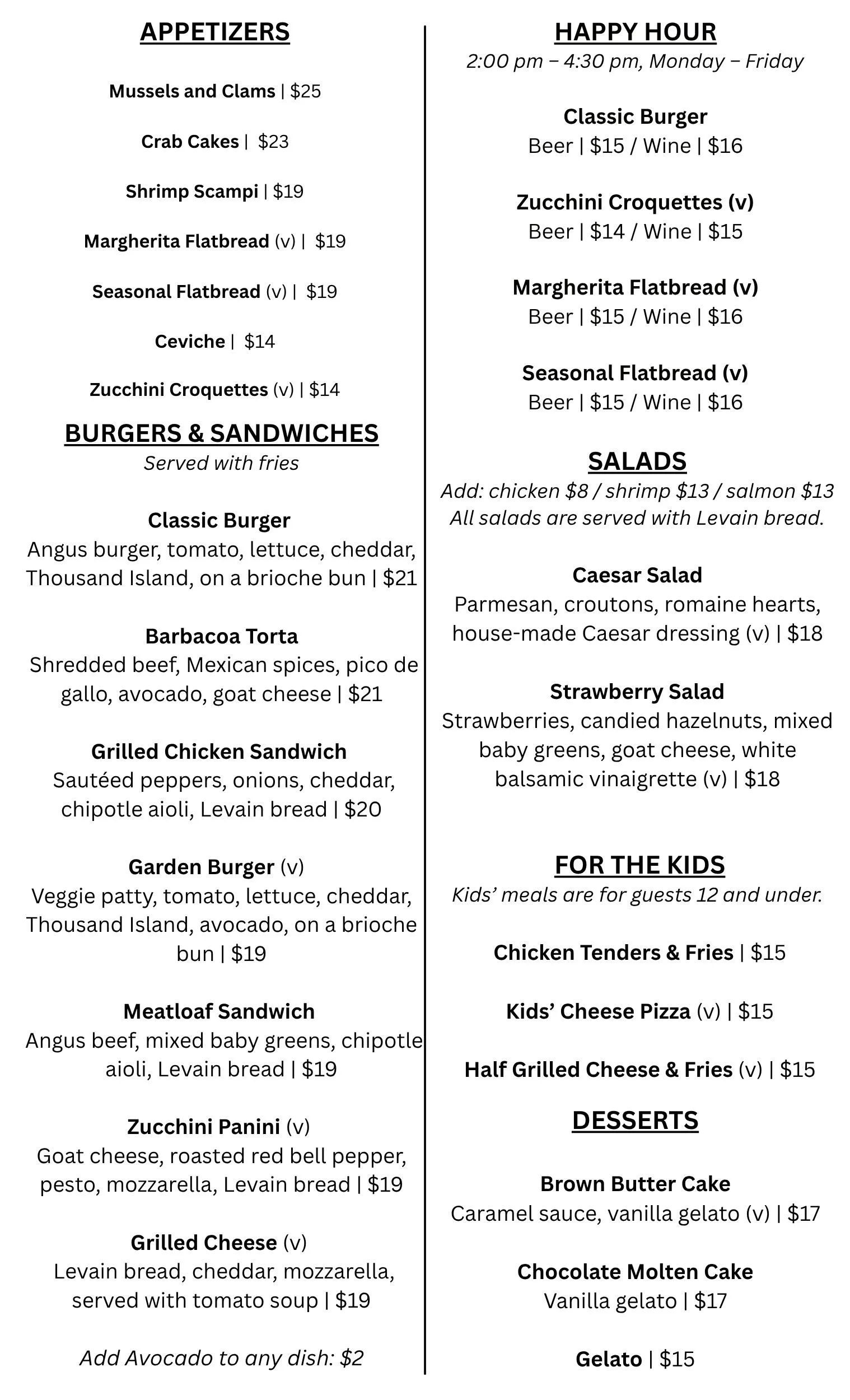 Lemon Grove Bistro Menu Spring and Summe 2026 Page 2