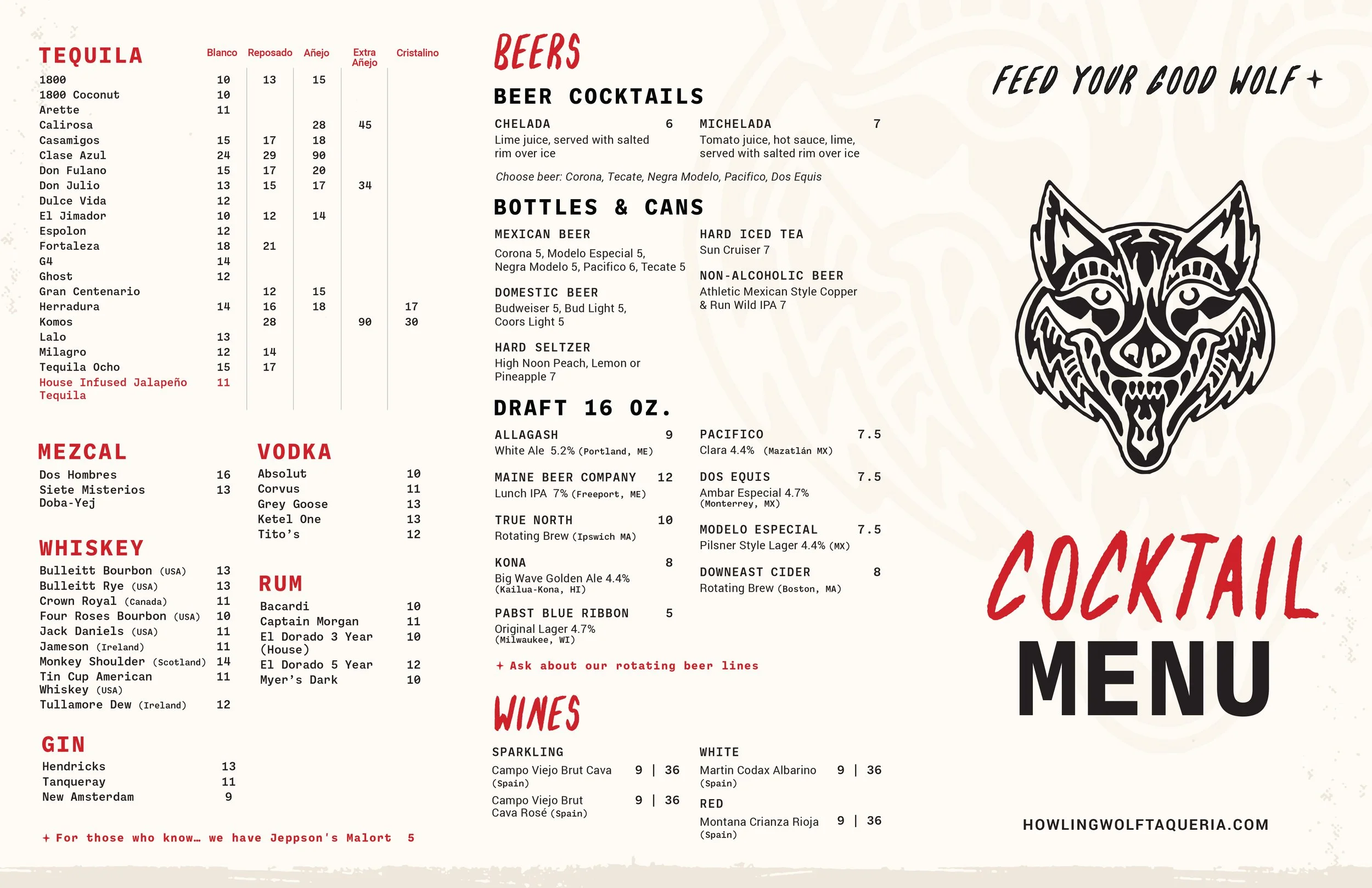 Howling Wolf Taqueria Salem Drinks Menu