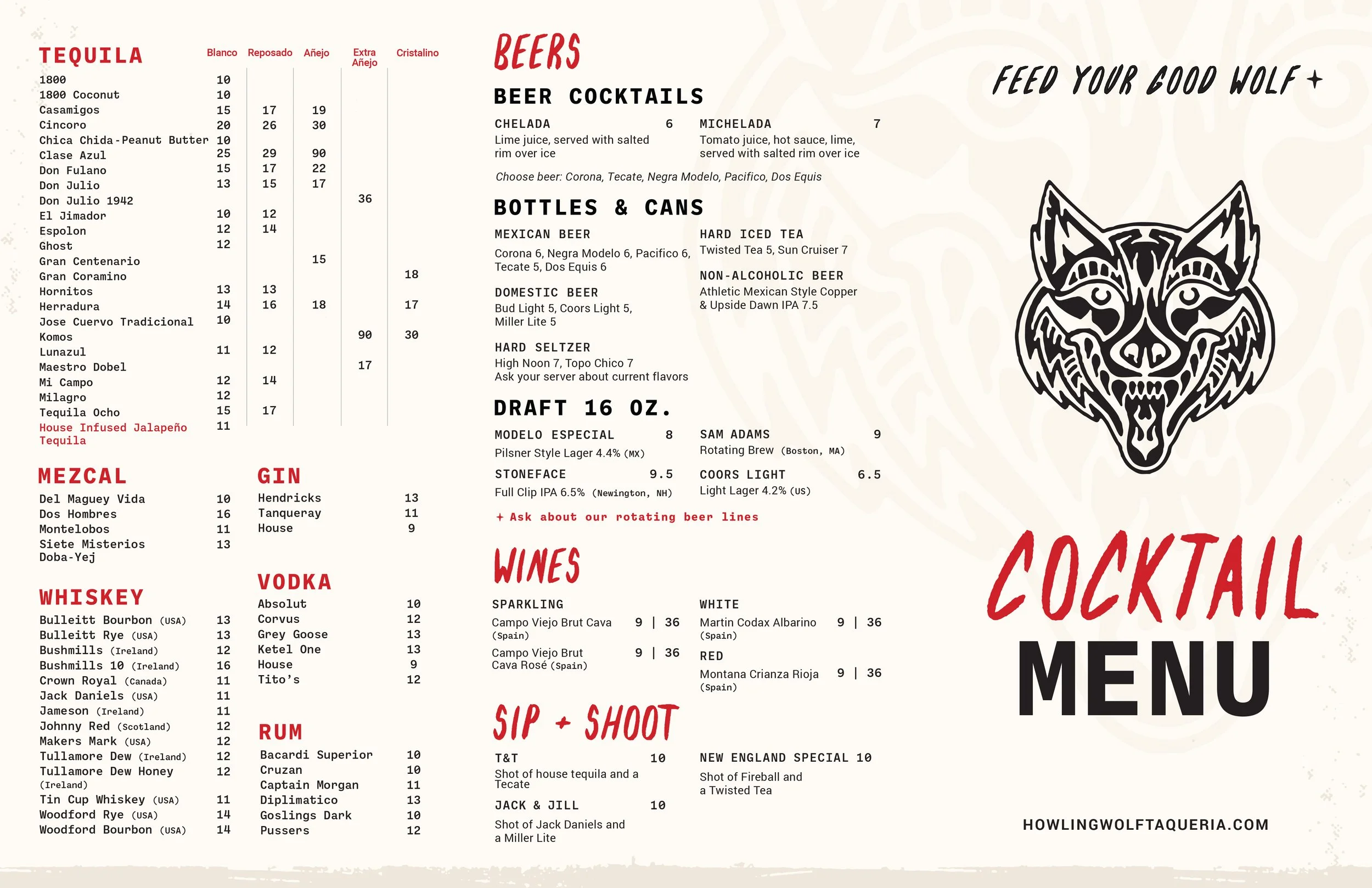 Howling Wolf Taqueria Portsmouth Drinks Menu