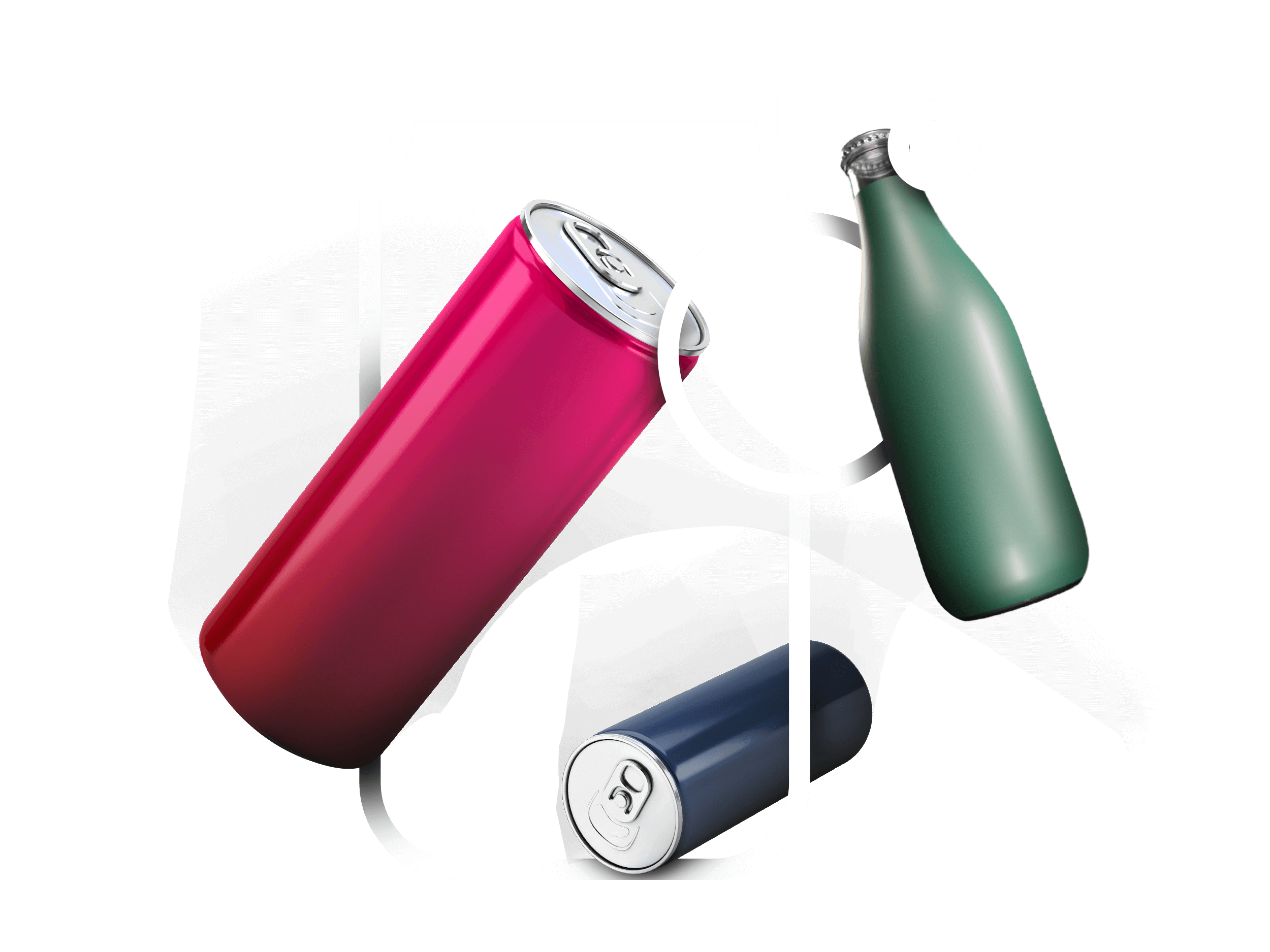 Soda can icon with cannabis drinks in cans and bottles floating throughout