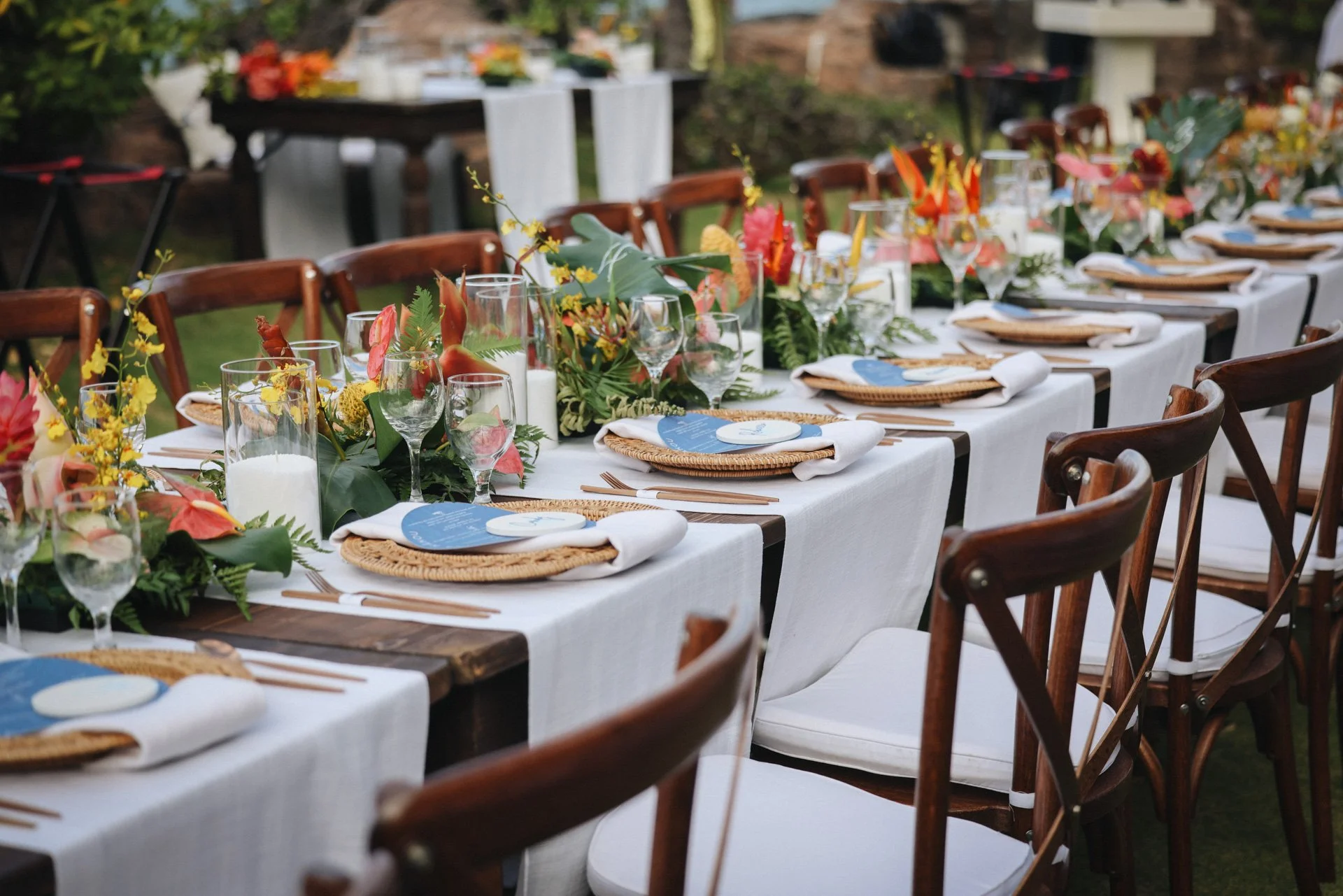 Tropical wedding reception design in Hawaii