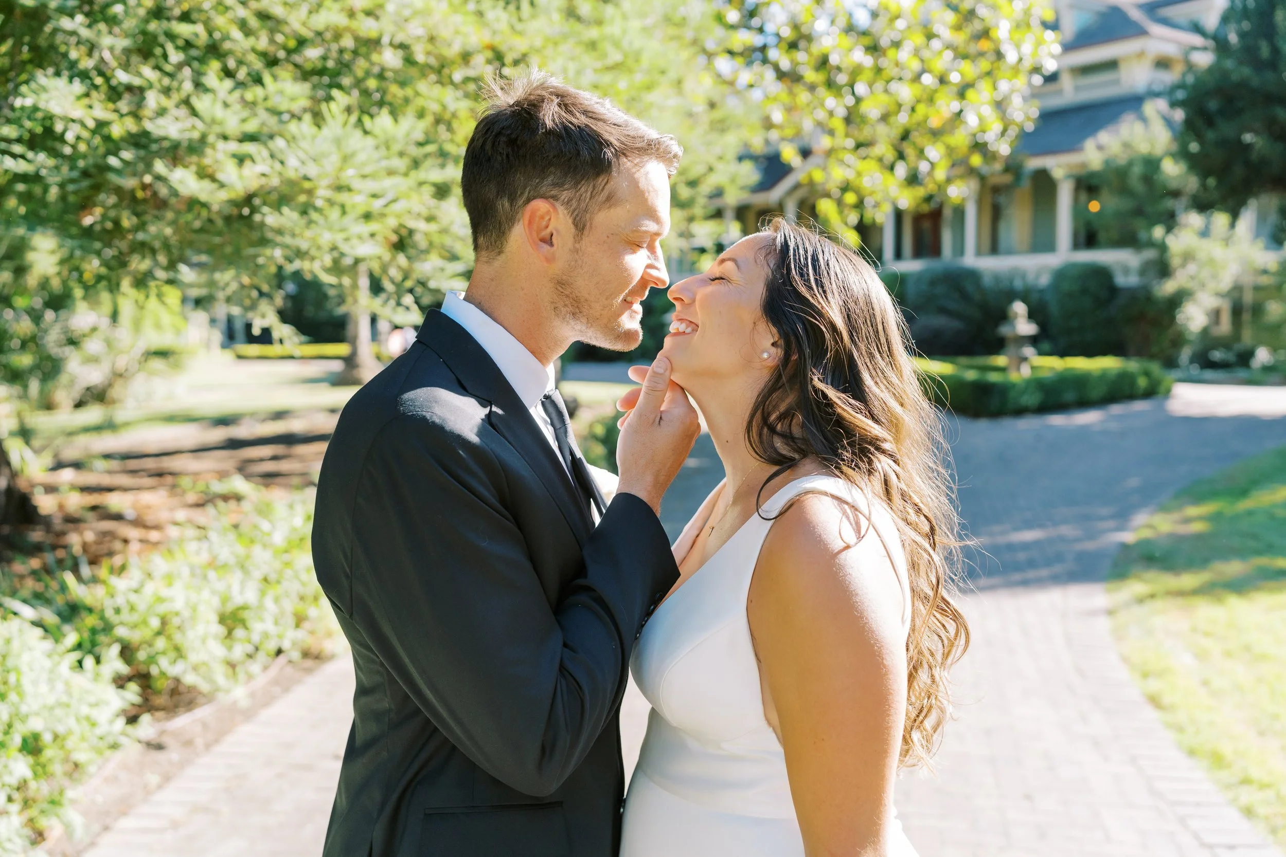 Bride and groom smile at Philadelphia wedding