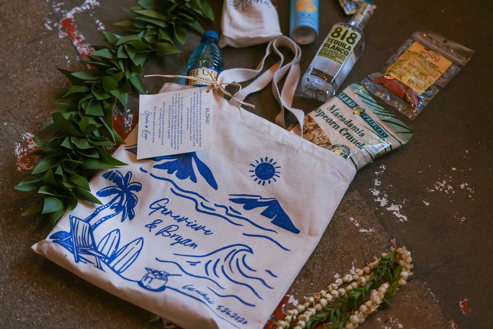 Welcome bag for Hawaii wedding weekend