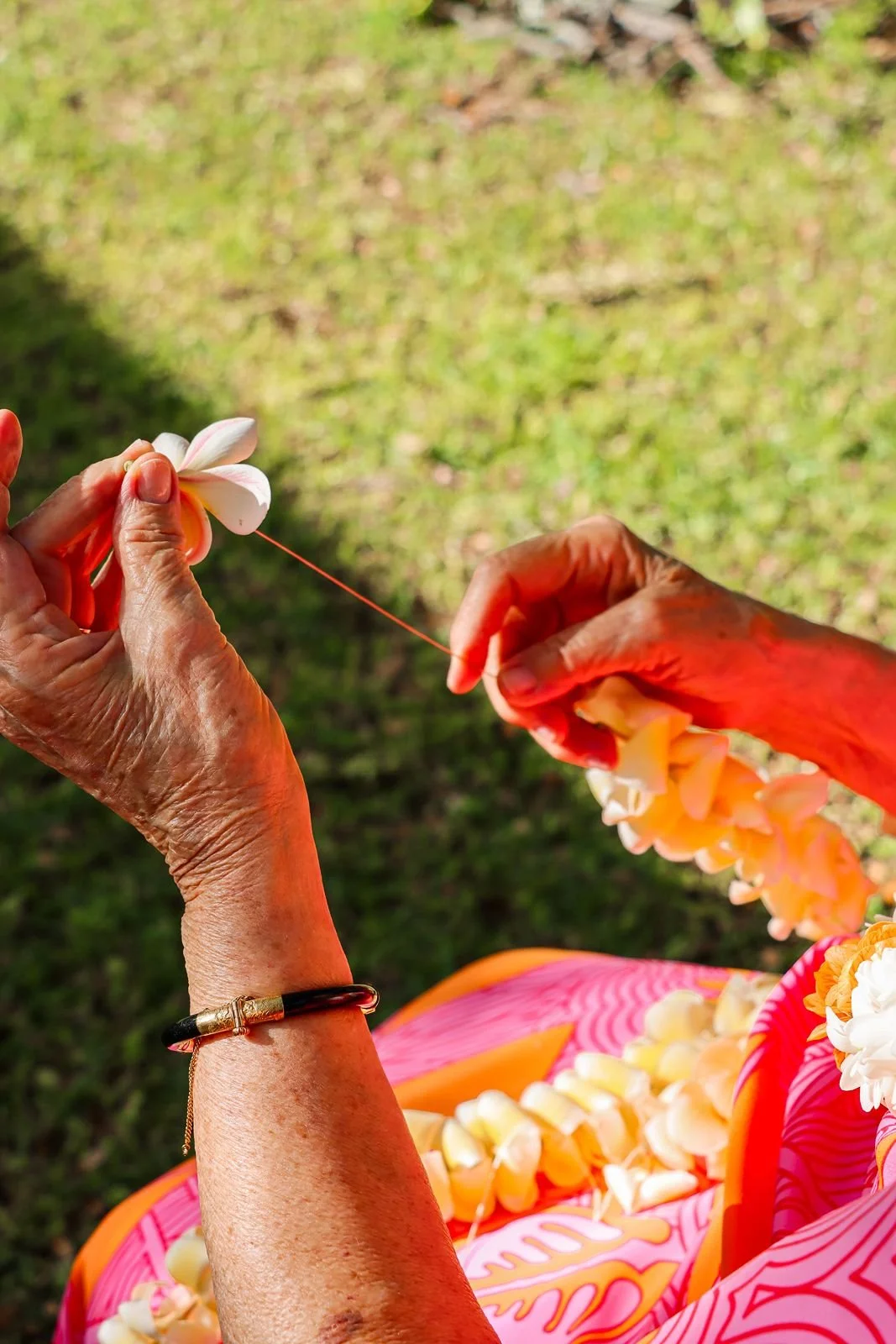 Handmaking Hawaiian lei