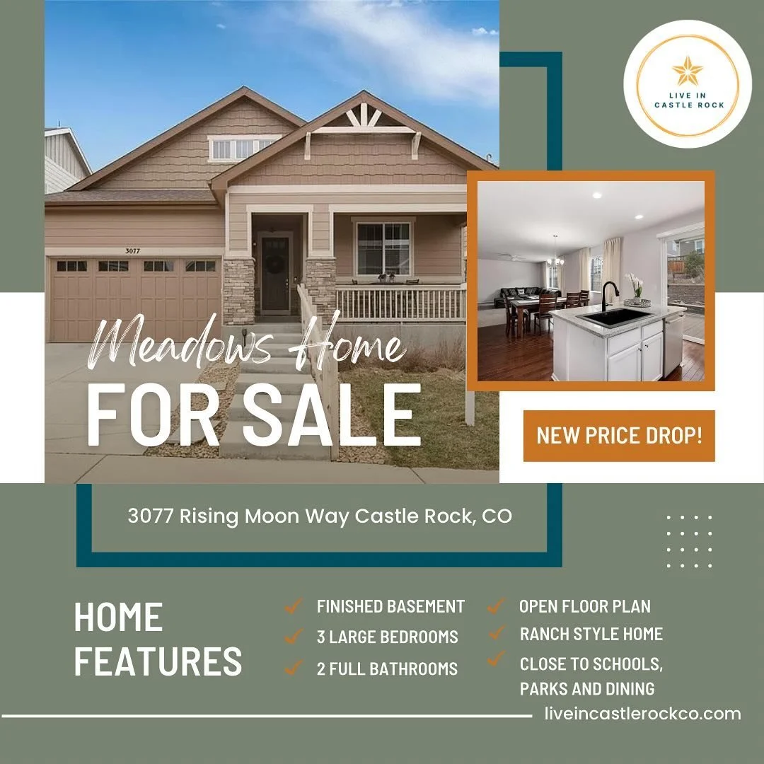 ⬇️⬇️ PRICE DROP &amp; $15k in seller concessions!!! 💰Now is your opportunity to own a Castle Rock home in the 💙of The Meadows. This home sits within walking distance to Aspen View Academy,  Zack Parrish Park and lots of fun dining options. Views of