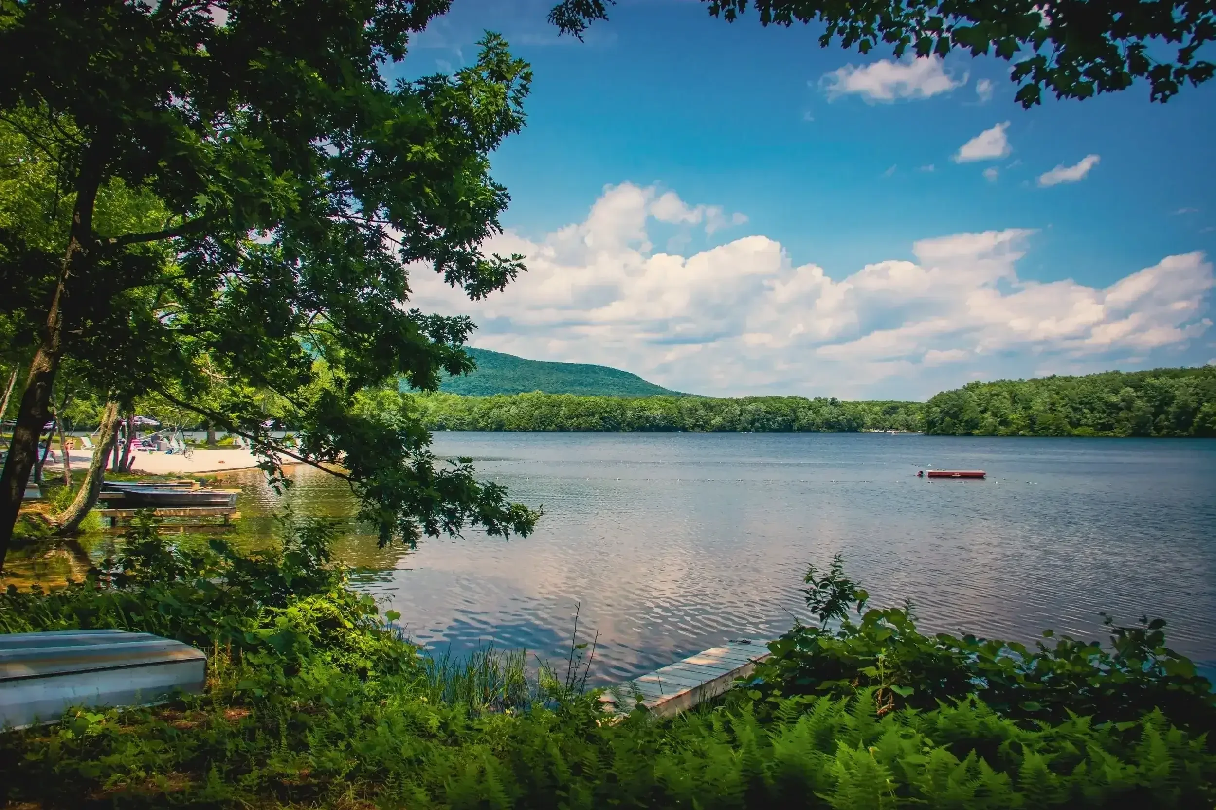 Private spring-fed lake at Mountain Springs Lake Resort in the Poconos