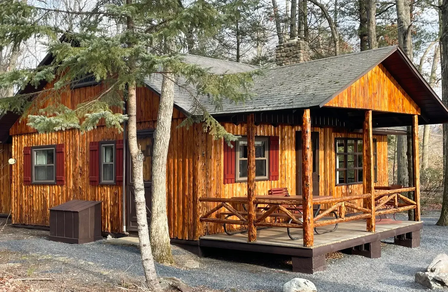 Lakeview Cabin #16 – Exterior with Firepit Area