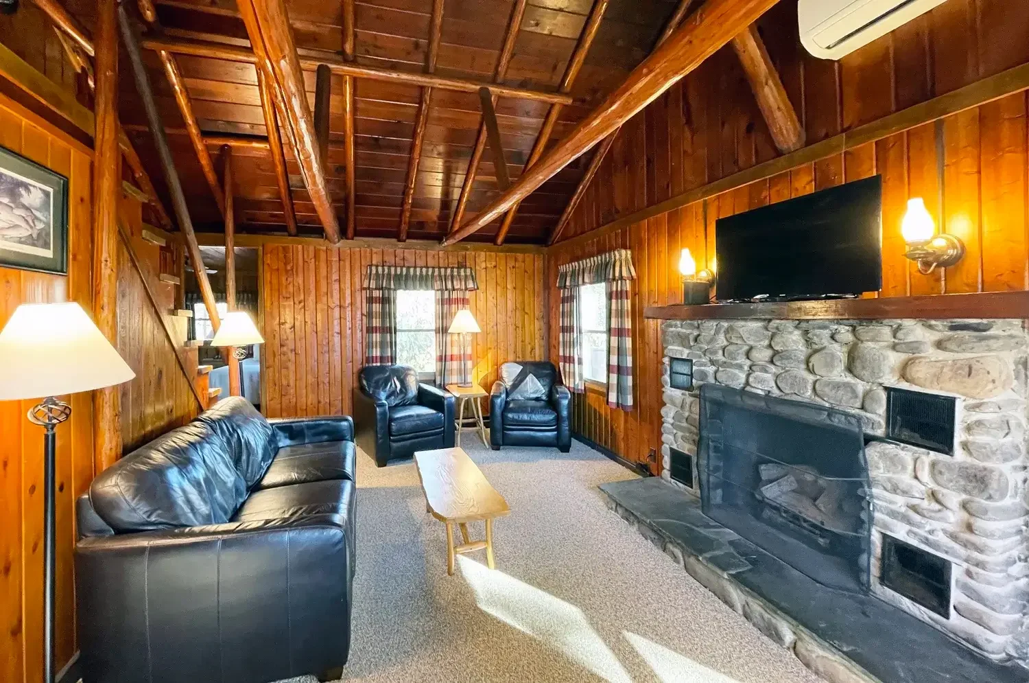Lakeview Cabin #16 – Living Room with Fireplace