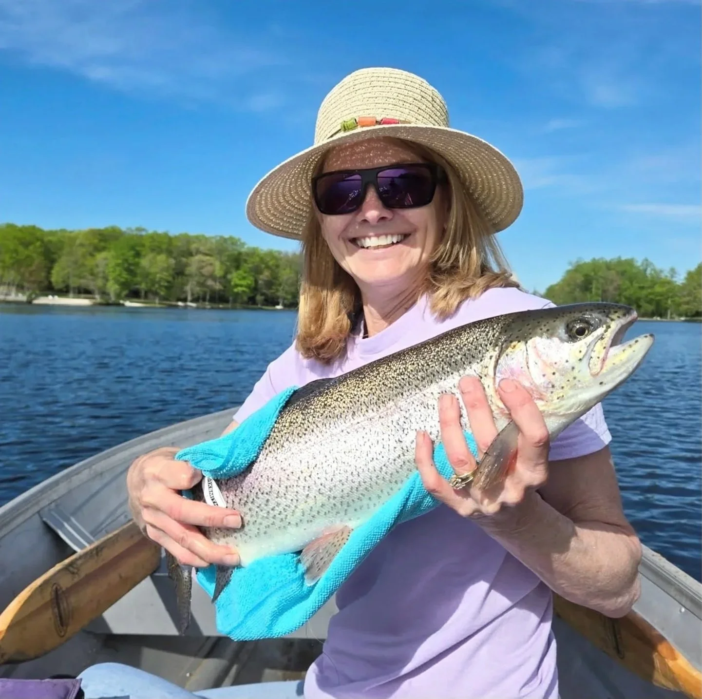 Guest fishing on Mountain Springs Lake in the Pocono Mountains