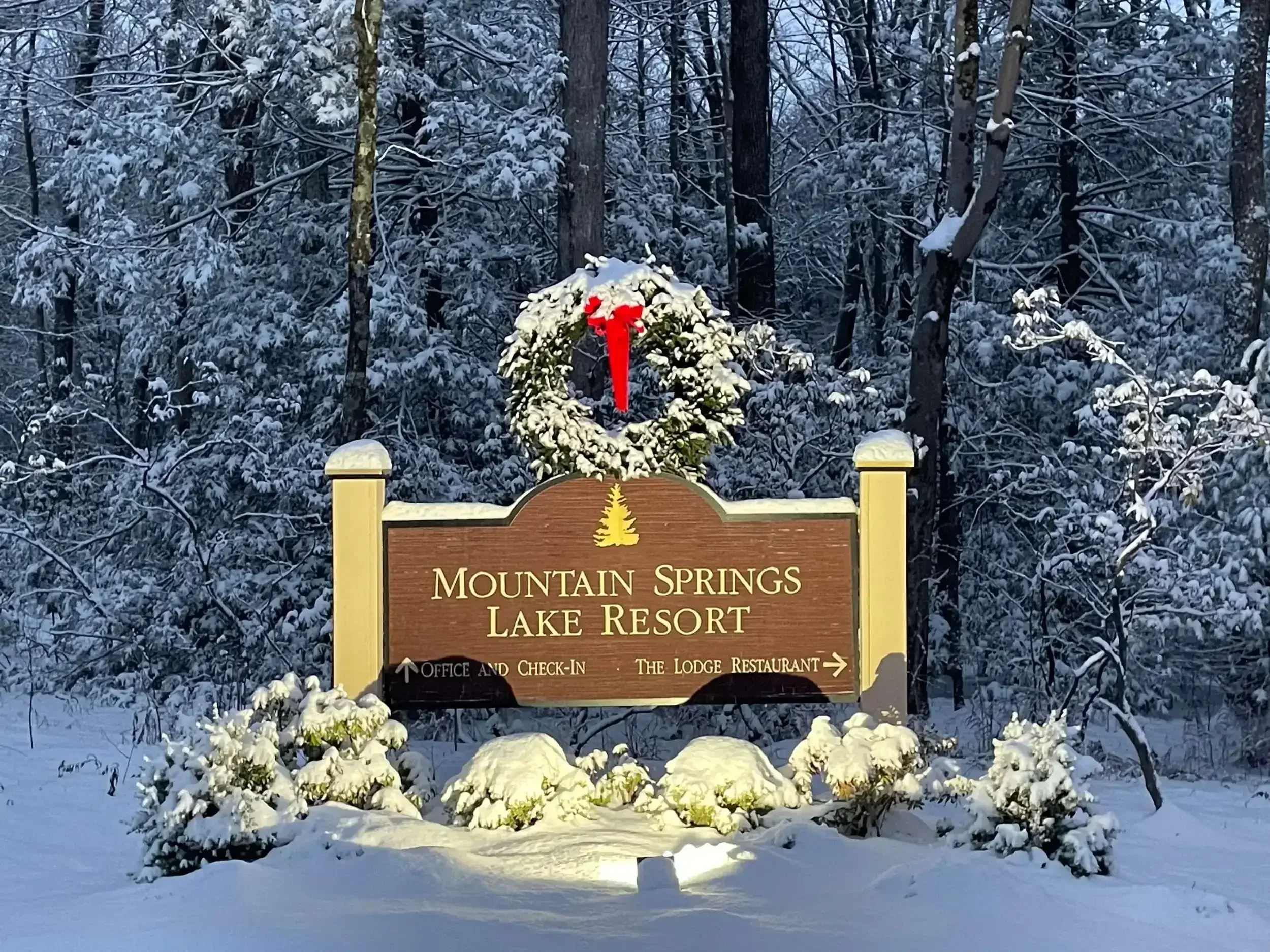 Winter entrance at Mountain Springs Lake Resort in the Pocono Mountains