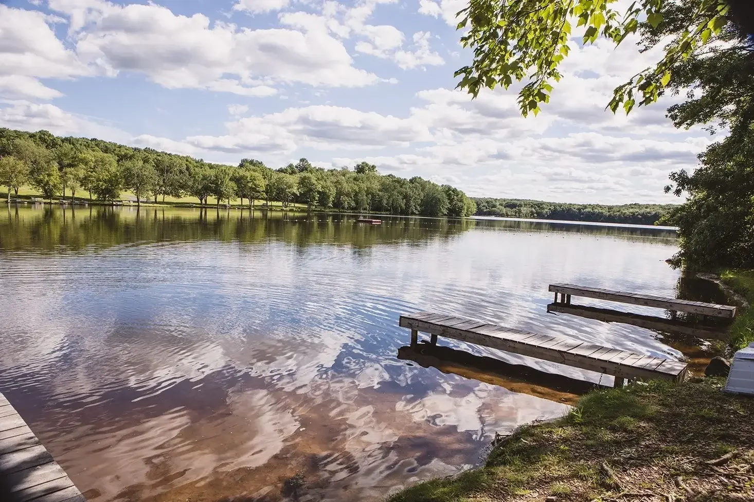 Private spring-fed lake at Mountain Springs Lake Resort in the Poconos